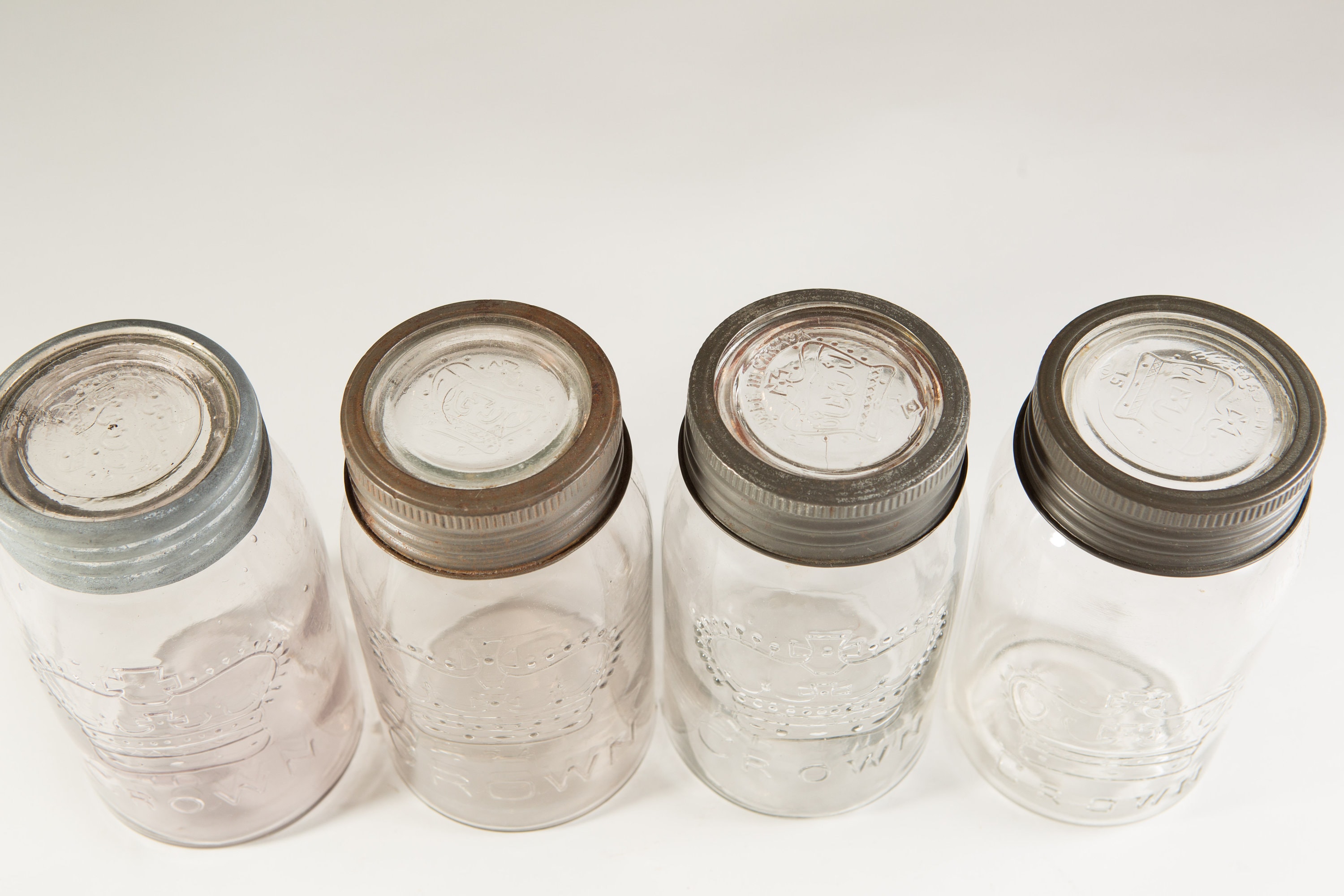 4 Vintage Crown Canning Mason Jars with Purple Tinted Glass (Made in