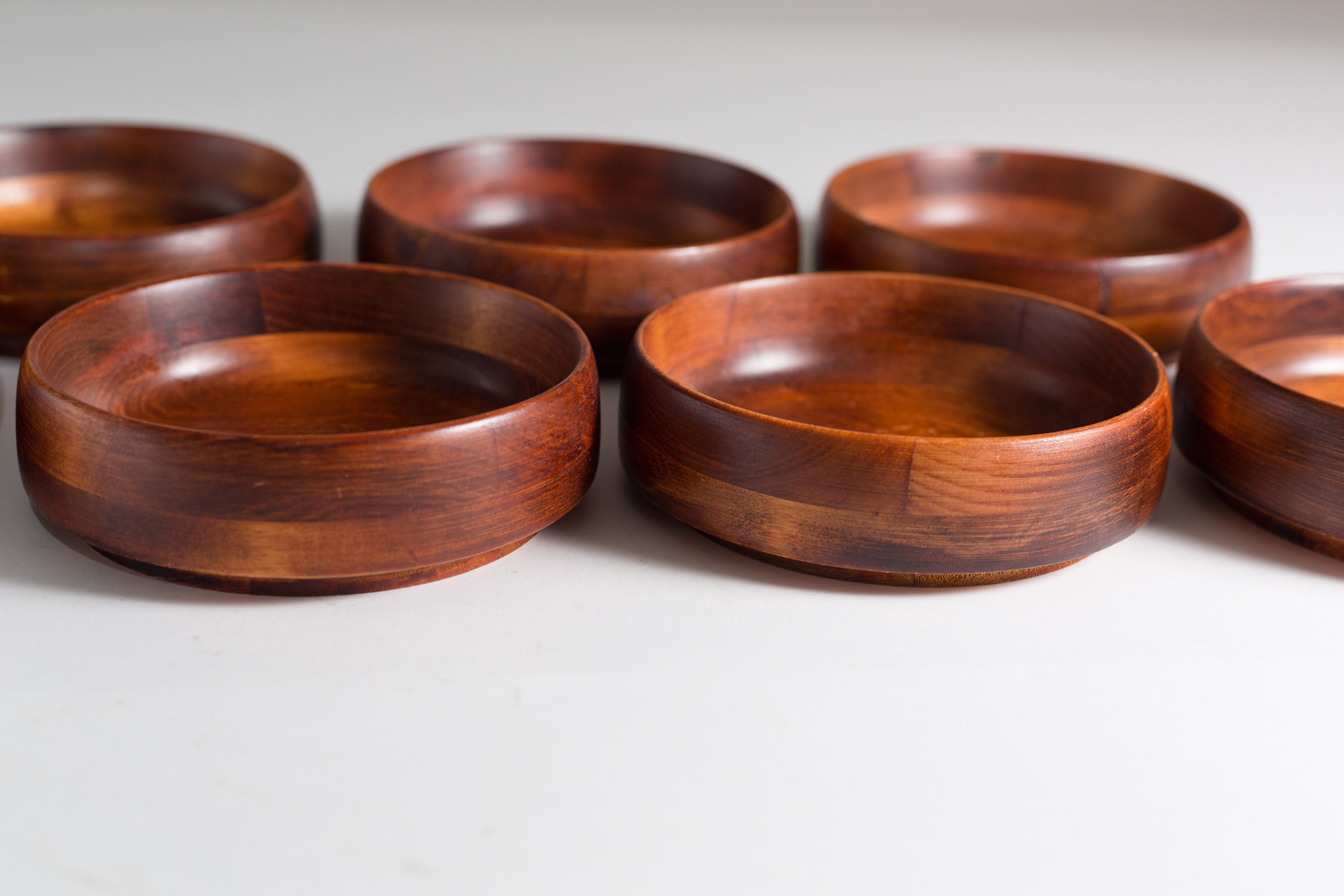 7 Wood Salad Bowls 1960's Vintage Solid Maple Wood Baribocraft