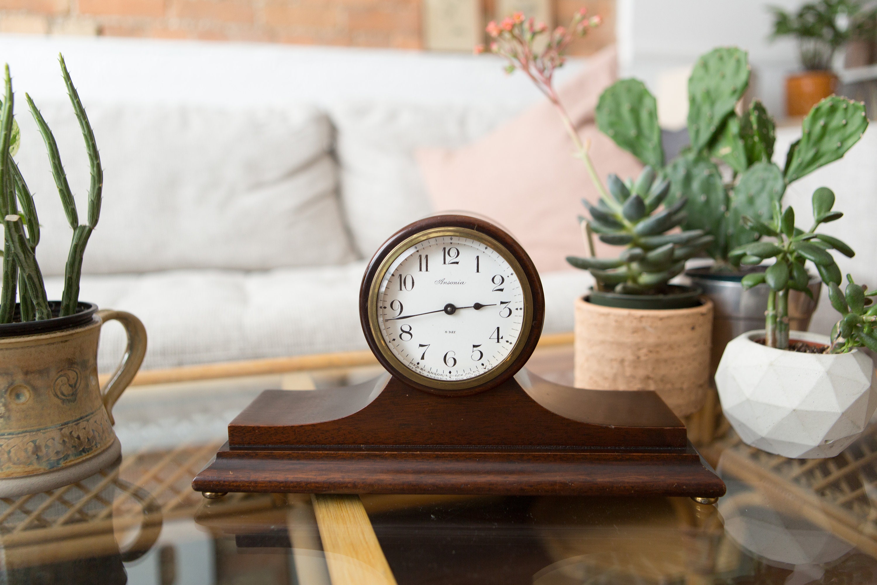Vintage Wind up Clock WORKING Antique Wood 8day Ansonia Mantle Clock