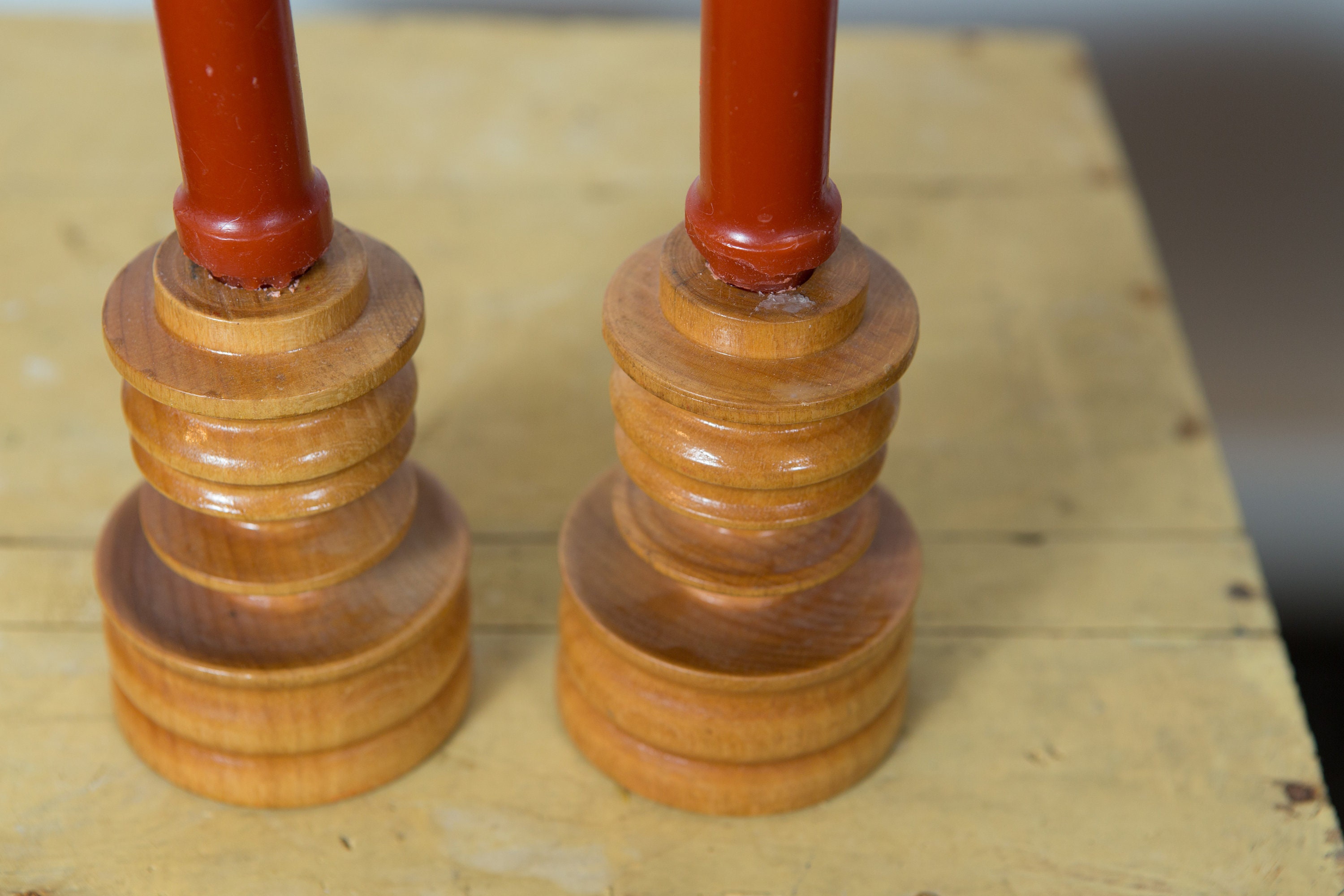 Vintage Wood Candlestick Holders Rustic Modern Maple Coloured
