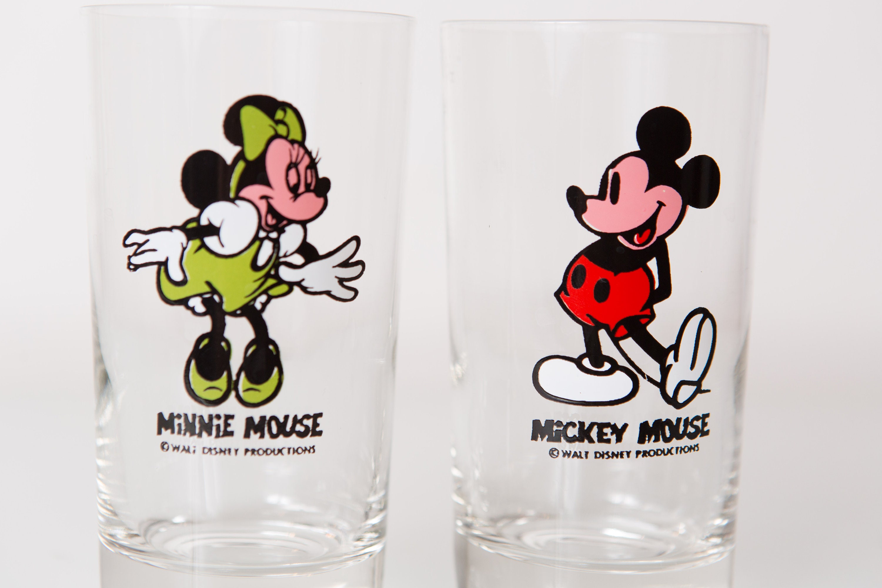 Mickey and Minnie Mouse Glasses 8oz Vintage Disney Collectible