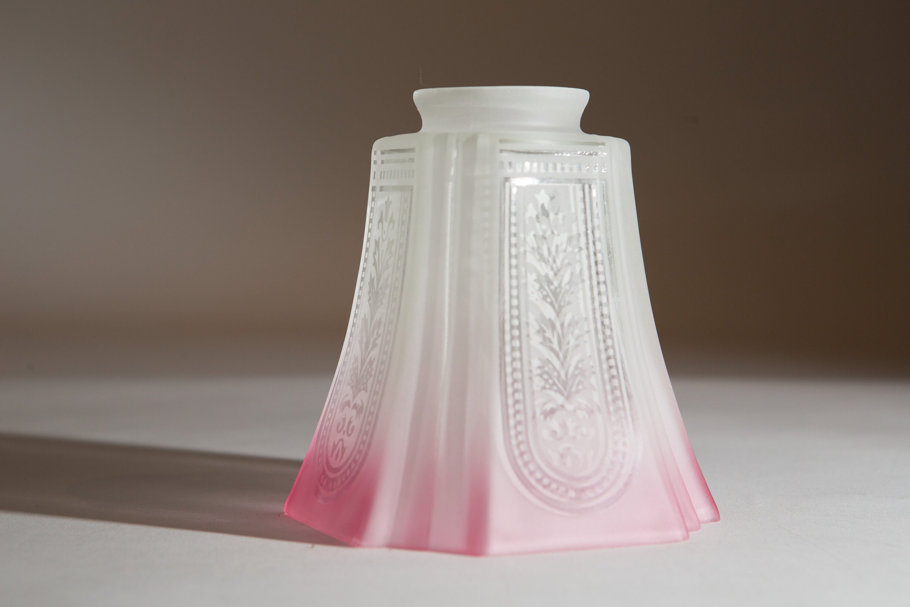 Vintage Glass Shades - Translucent Frosted Art Deco Pressed Glass Pink