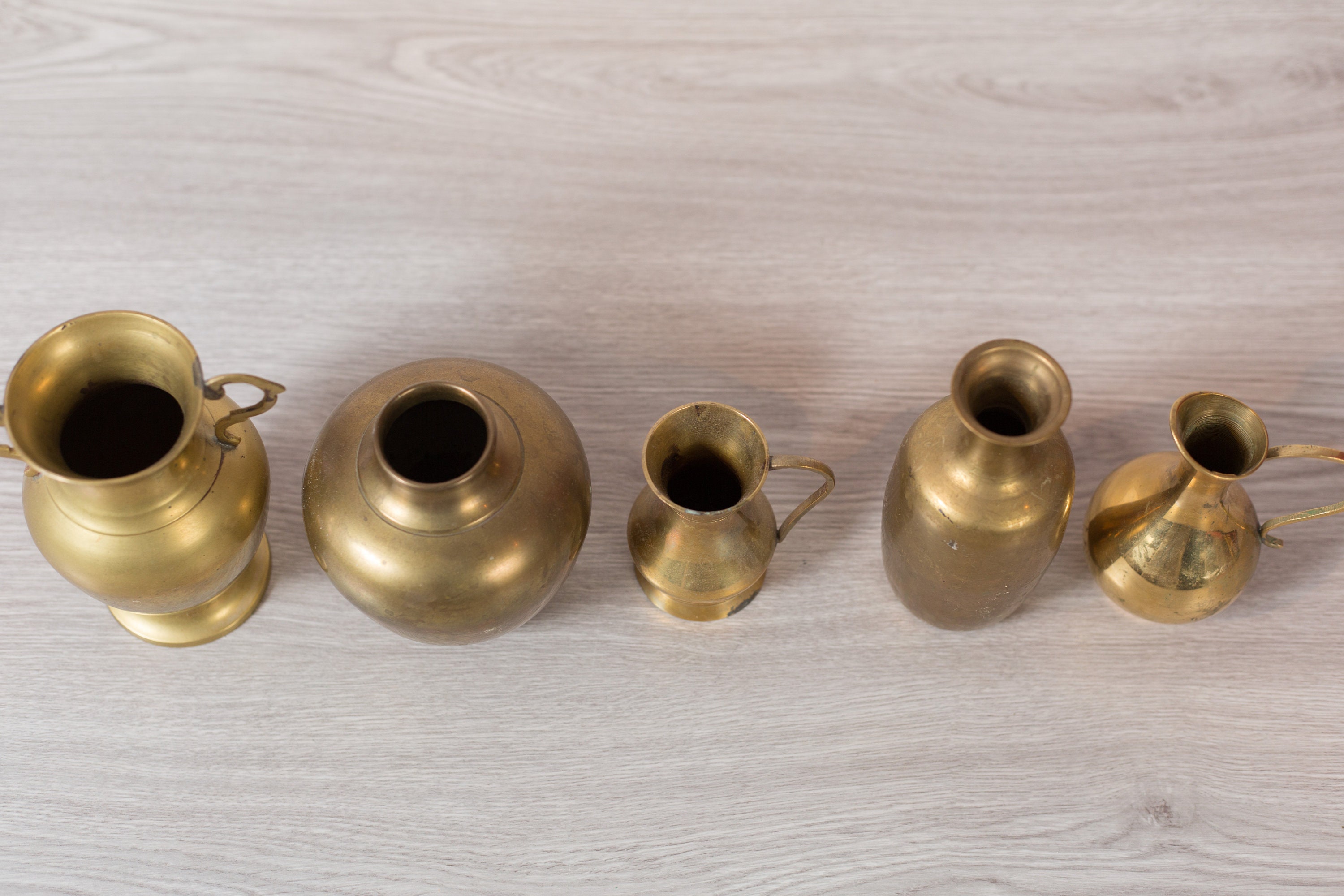 Vintage Brass Vases Set of 5 Small Gold Colored Bubble Bud Vases for