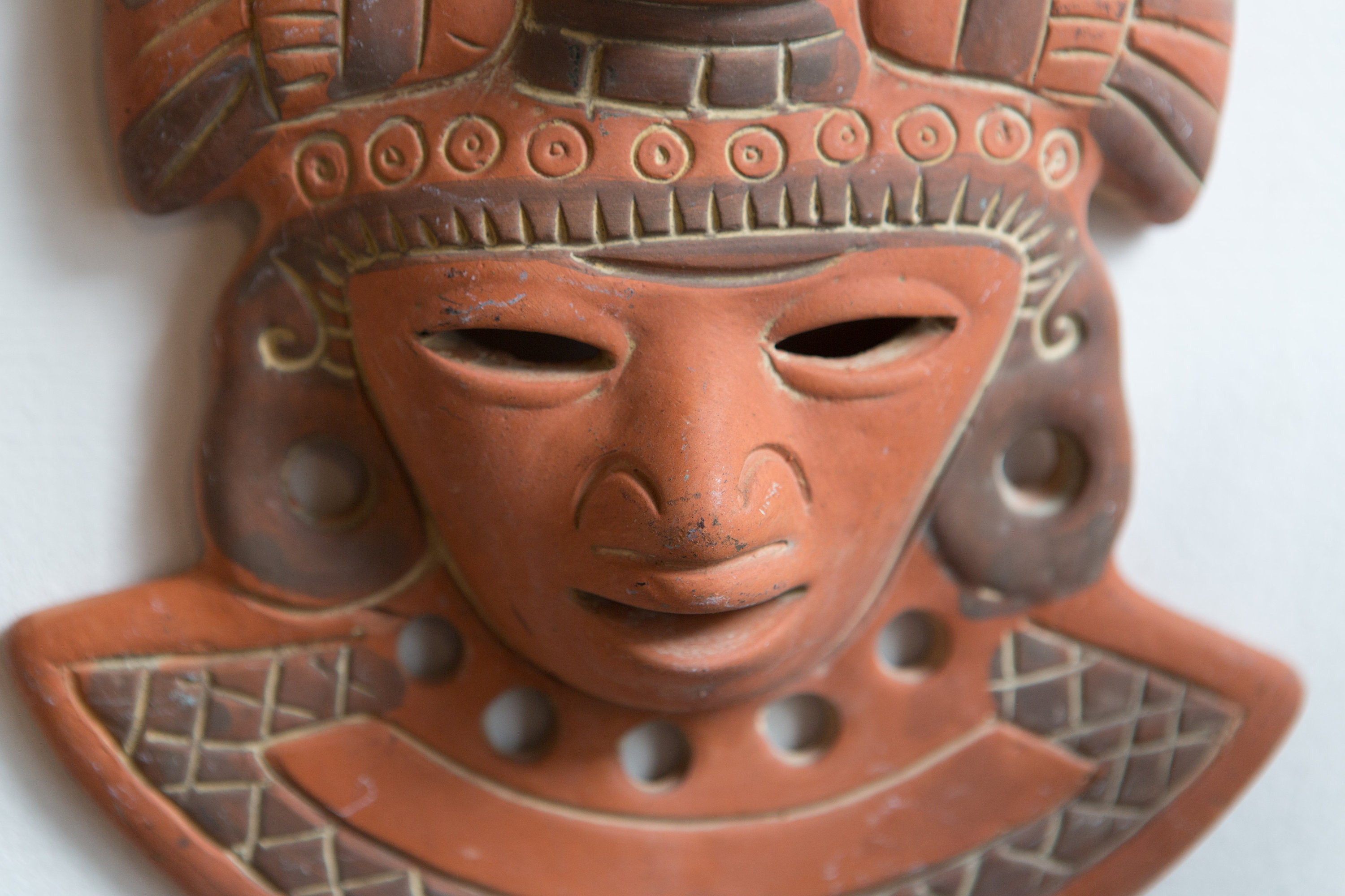 Vintage Ceramic Mask Terracotta Wall Hanging Face Hand Painted