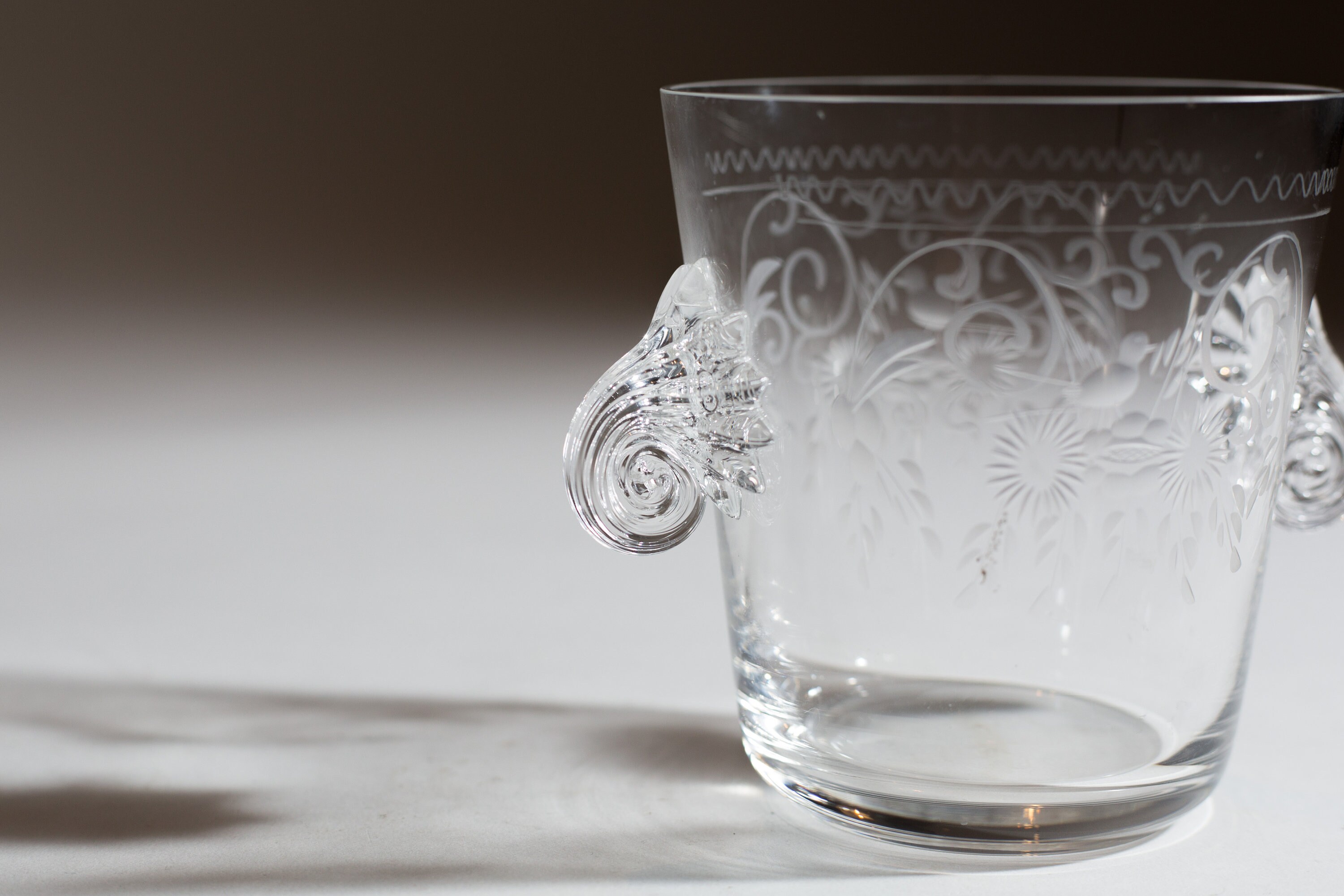 Vintage Ice Bucket Floral Etched Crystal Glass Ice Bucket with Spiral