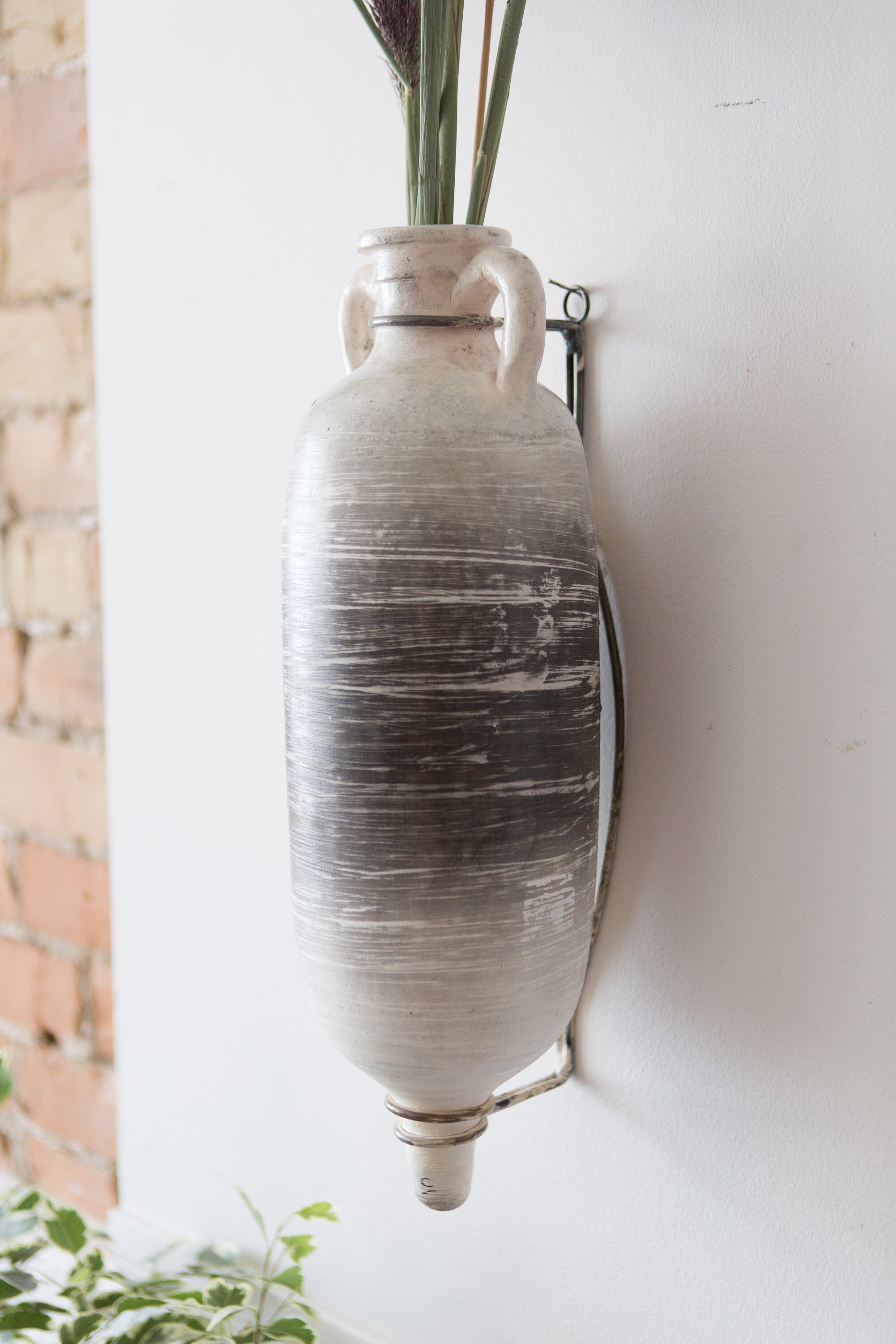 Vintage Wall Vase White and Grey Coloured Ceramic Vessel Vase with