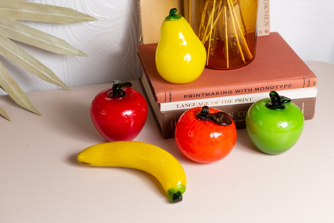 5 Vintage Glass Fruit Retro Art Glass Fruit Sculpture Mid Century