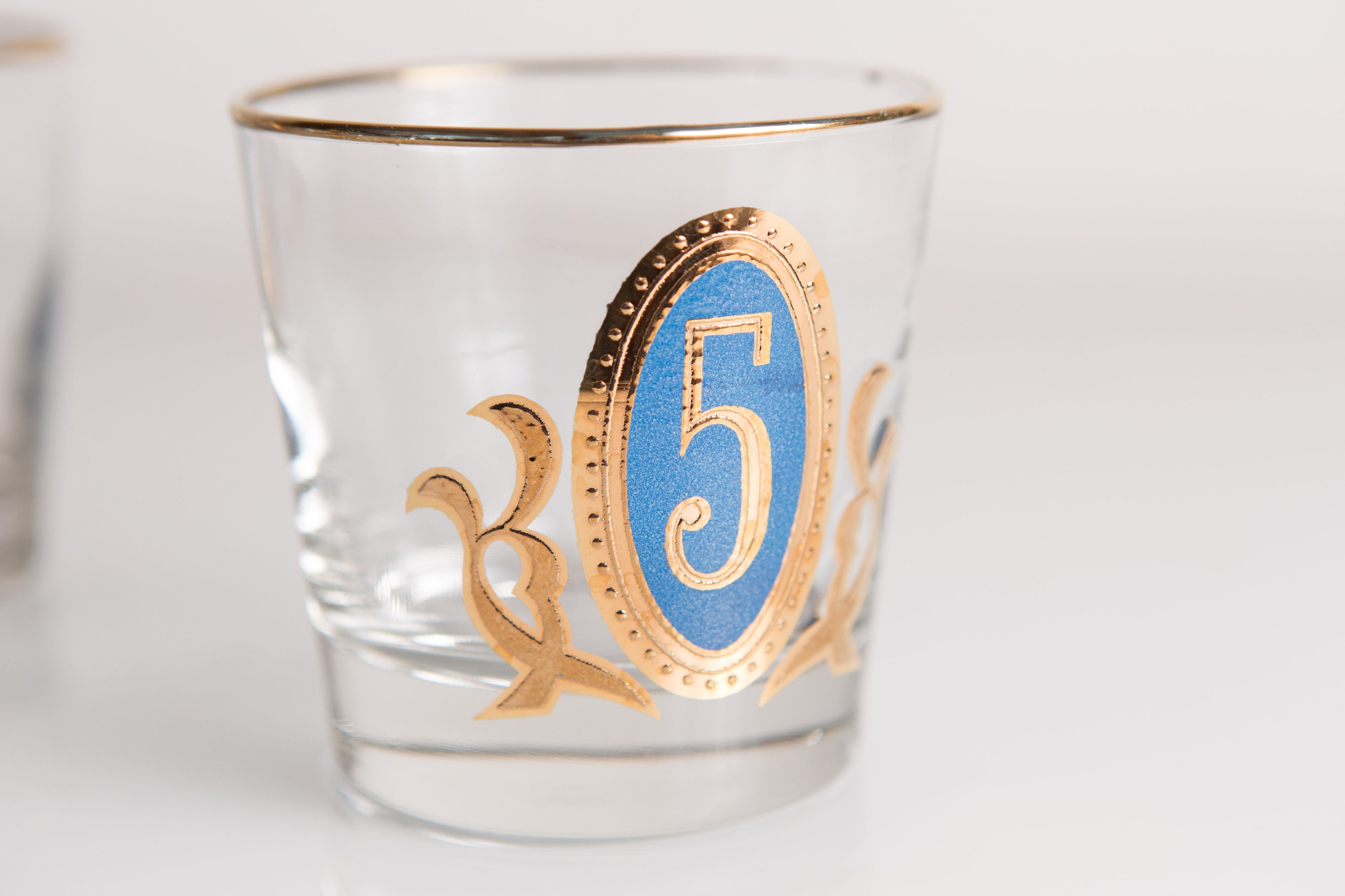 Gold Numbered Tumblers 8oz Vintage Lowball Drinking Glasses Retro