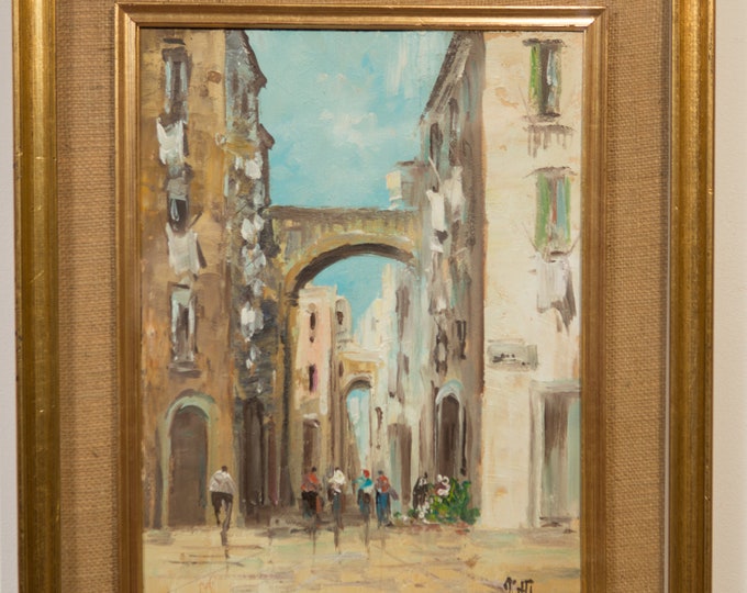 1960's Framed Oil Painting on Board - Italian Artist Original Painting - Vintage City 'Riccione' Art dated 1963. - Galleria degli Angeli