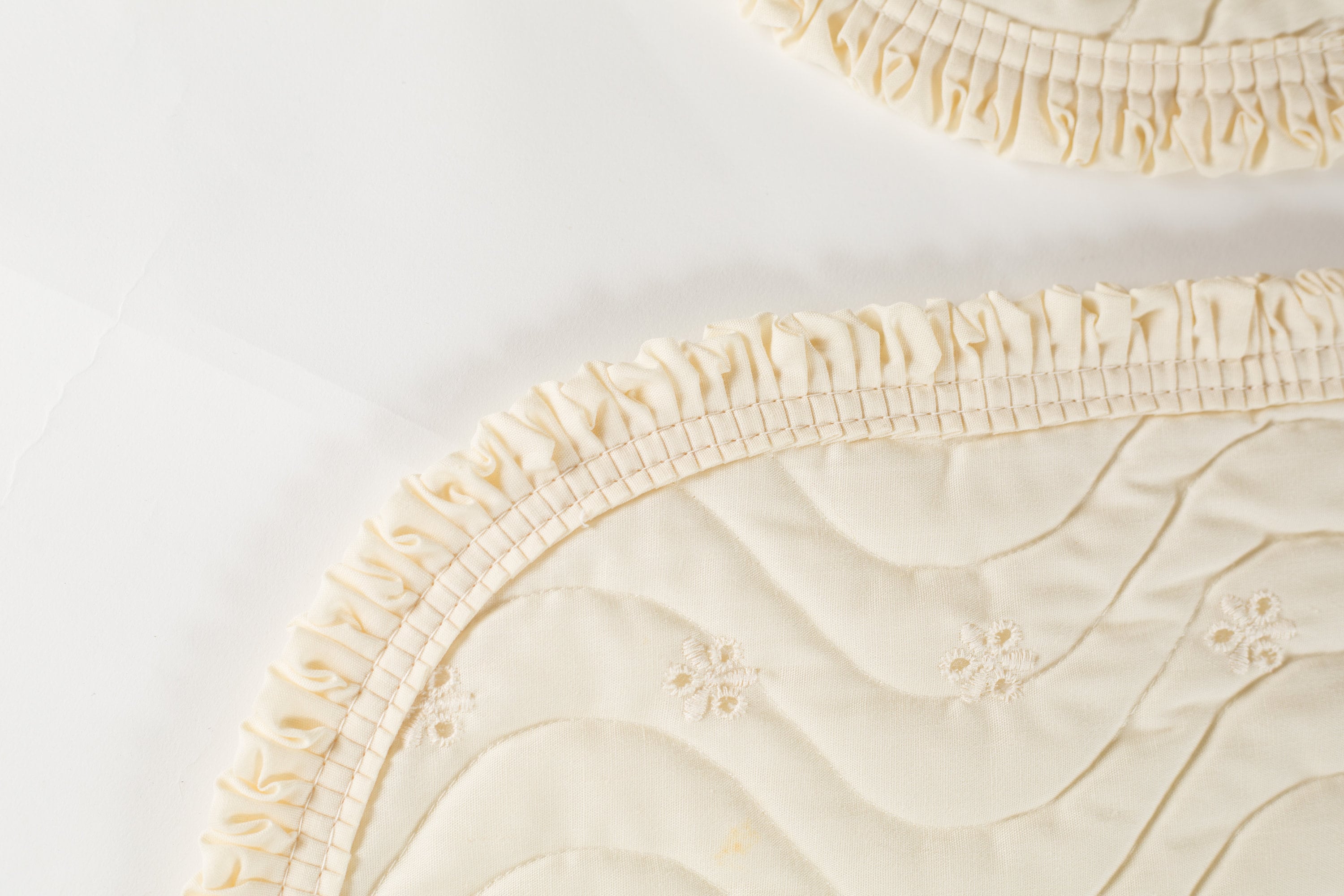 Vintage Ivory Placemats Sewn Set of 4 White Cut Fabric and Threaded
