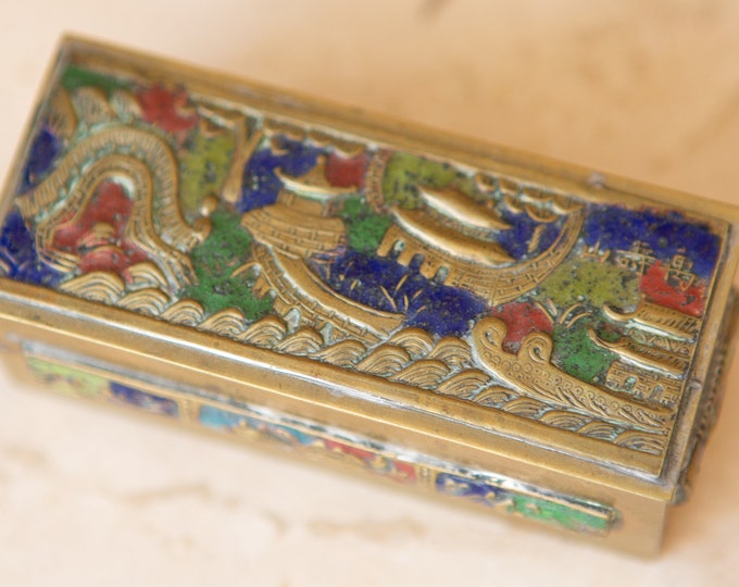 Vintage Asian Brass Pill Box - Small Vanity Decor Ring / Jewelry Box