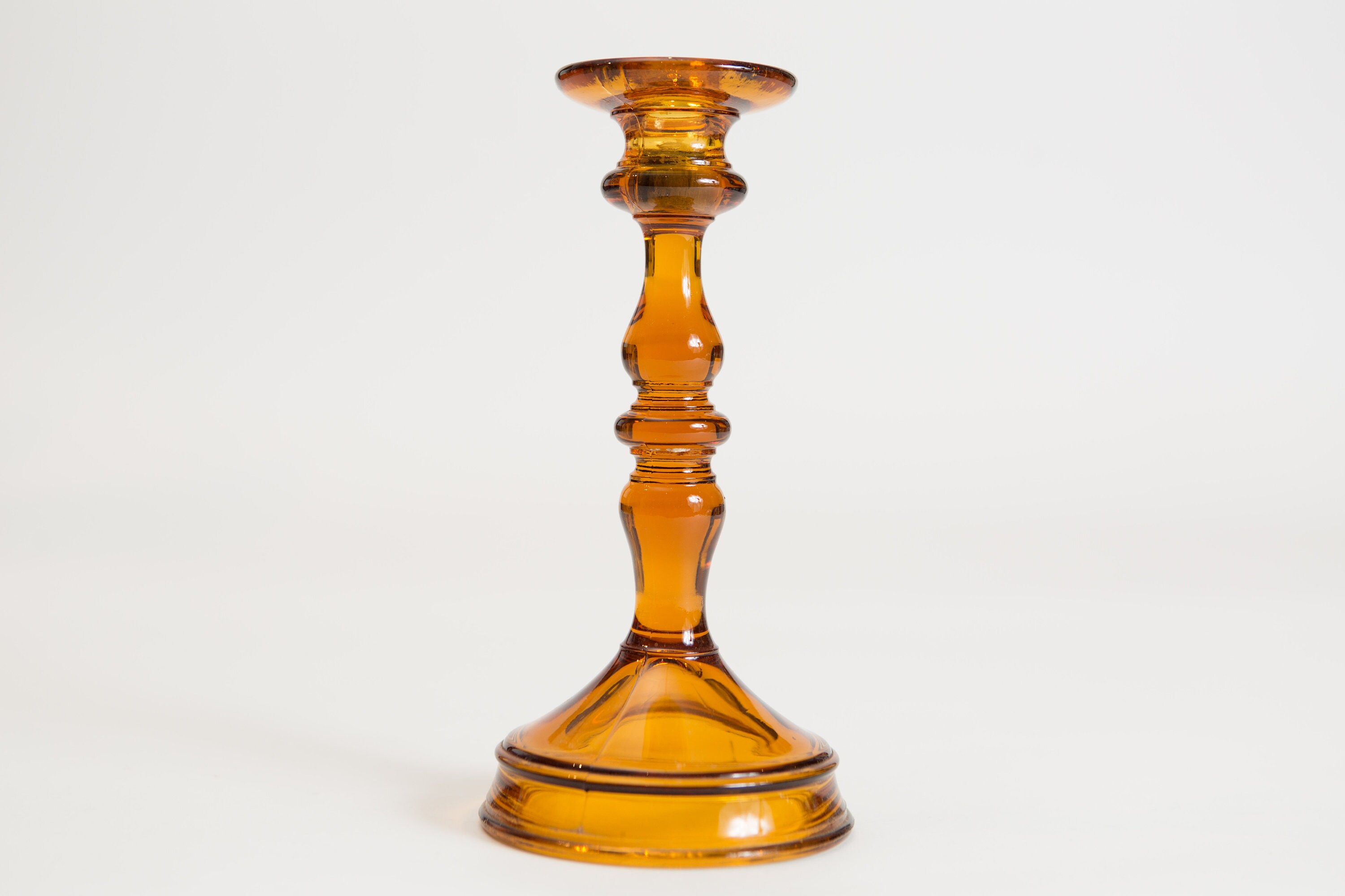 Amber Candlestick Holder Depression Glass Dinner Table Decorative