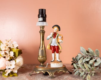 Figural Bedside Lamp - Cottagecore Aesthetic Victorian Style Accent Table Lamp - Florentine Style Lamp with Ceramic Male Figure