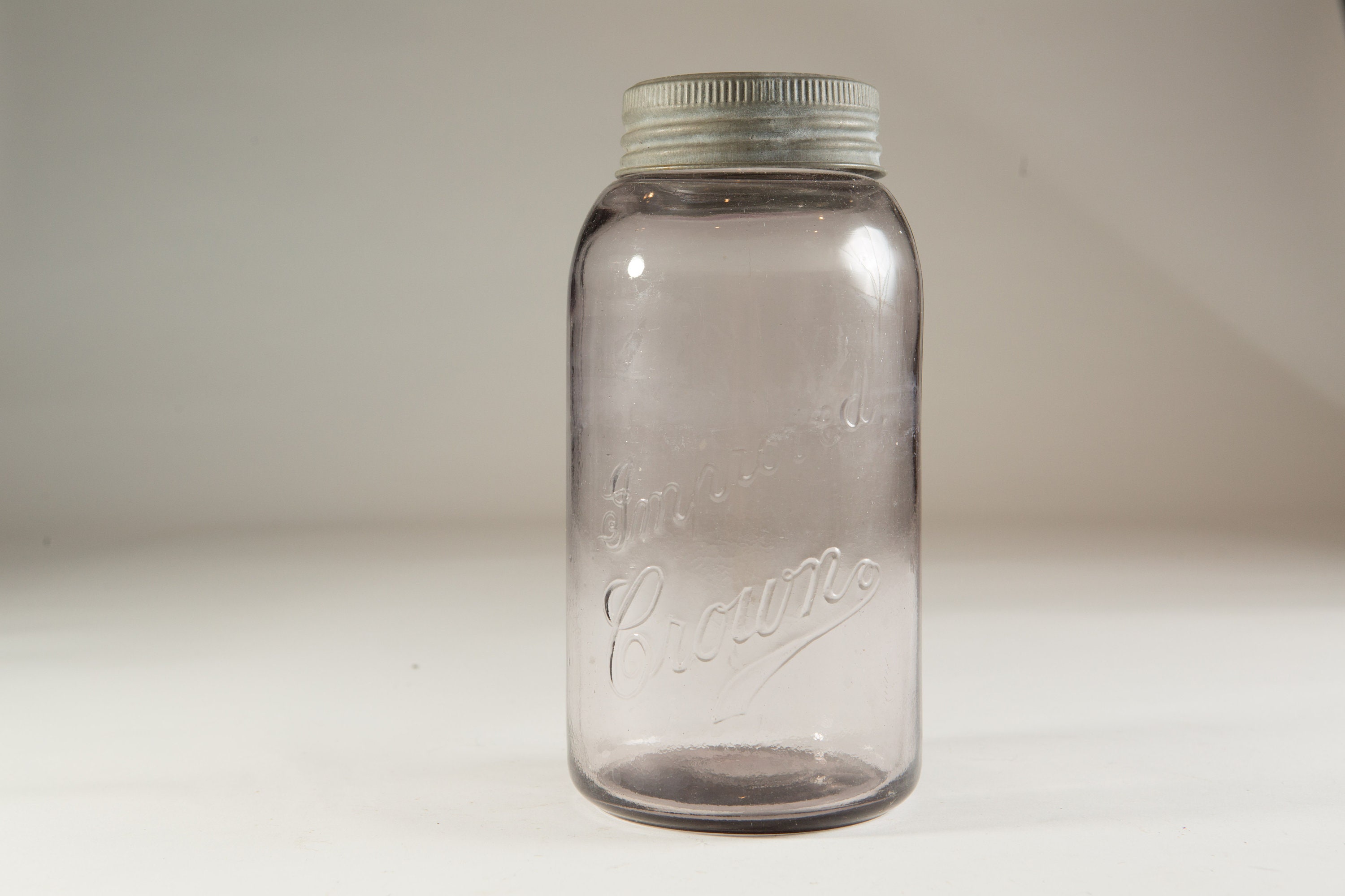 1940's Crown Canning Mason Jar with purple Tinted Glass (Made in Canada