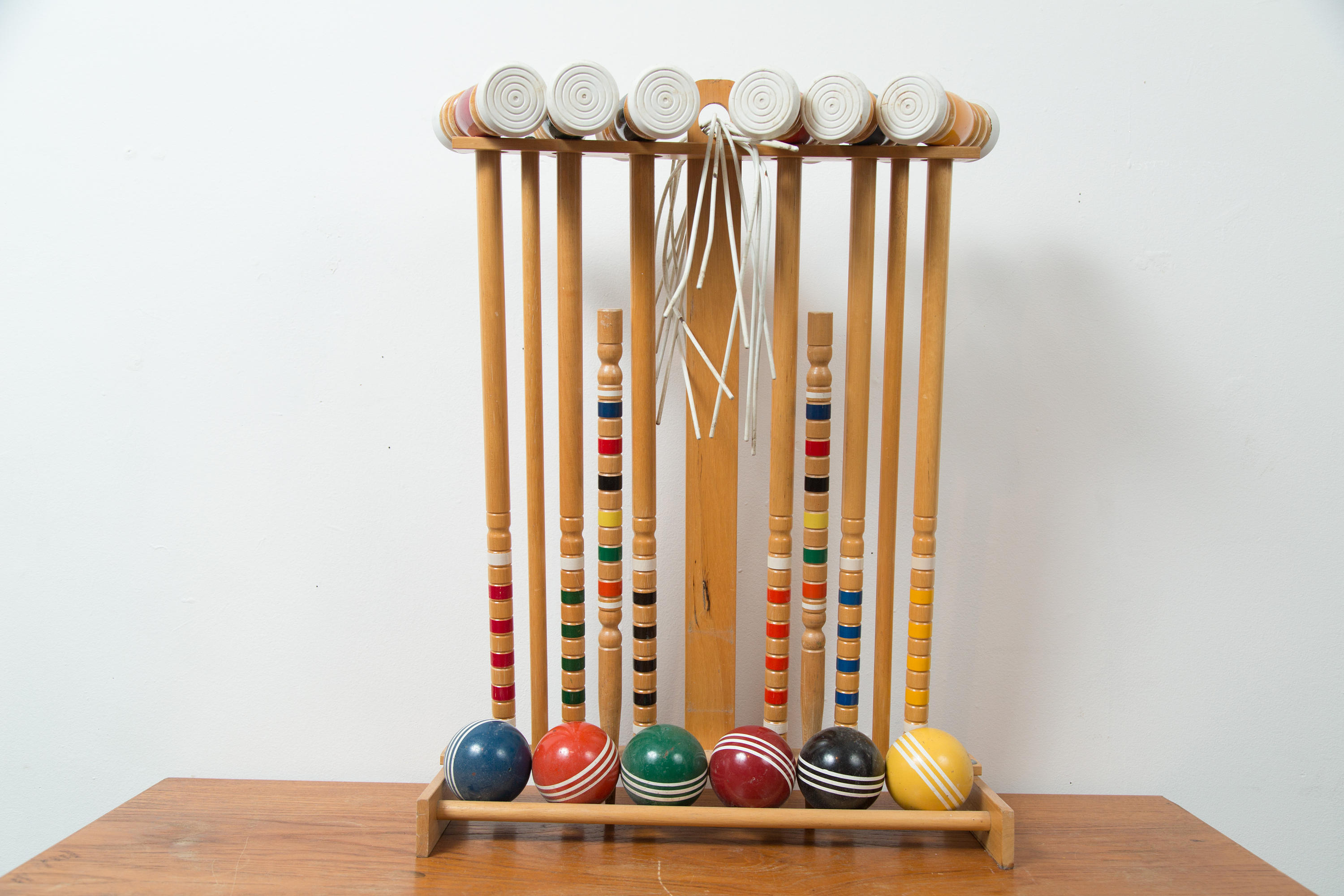 Vintage Croquet Set 6person Sportcraft Wood Striped Rainbow Lawn