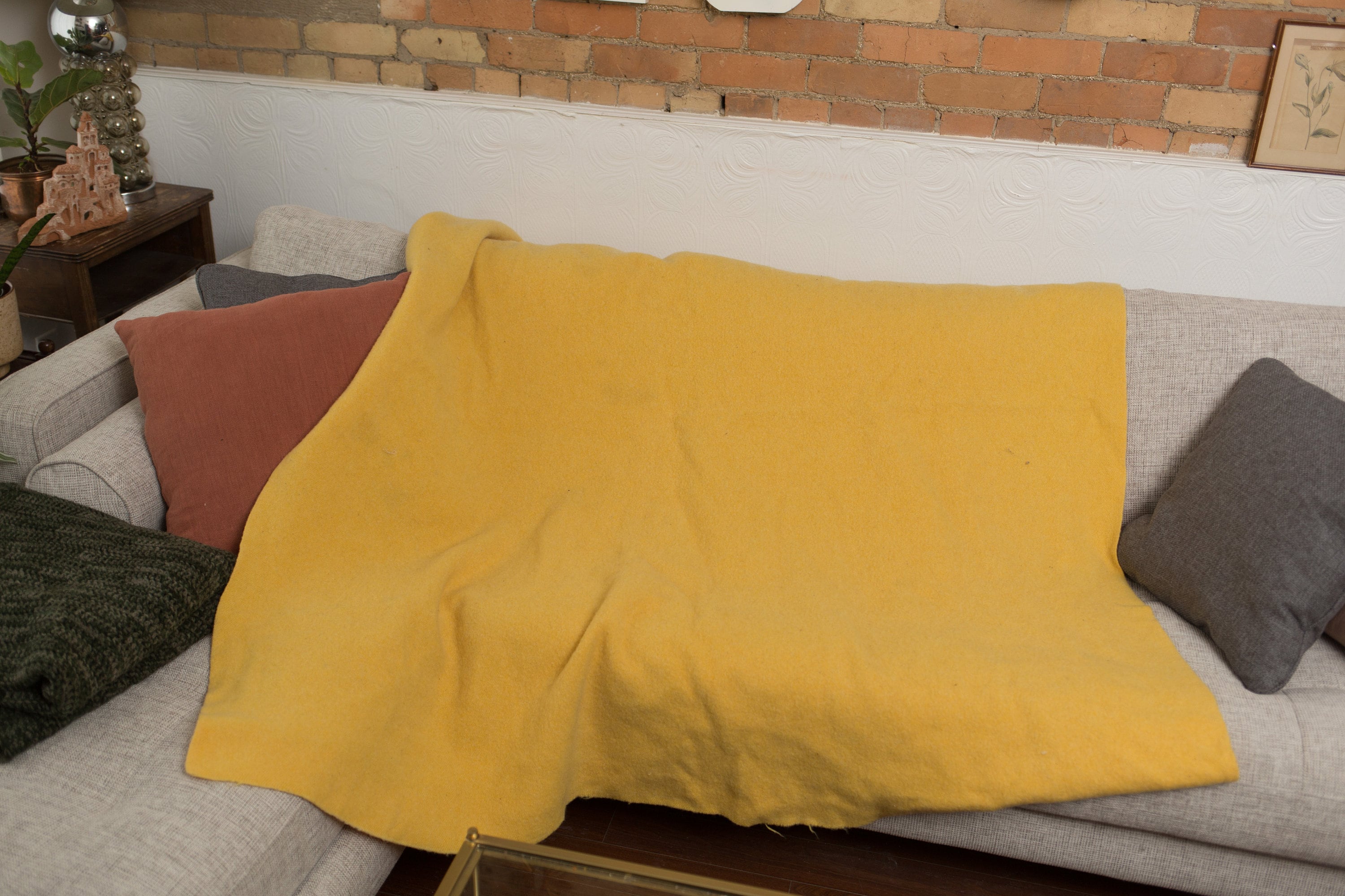 Yellow Wool Blanket Large Vintage Kenwood All Virgin Wool Made in