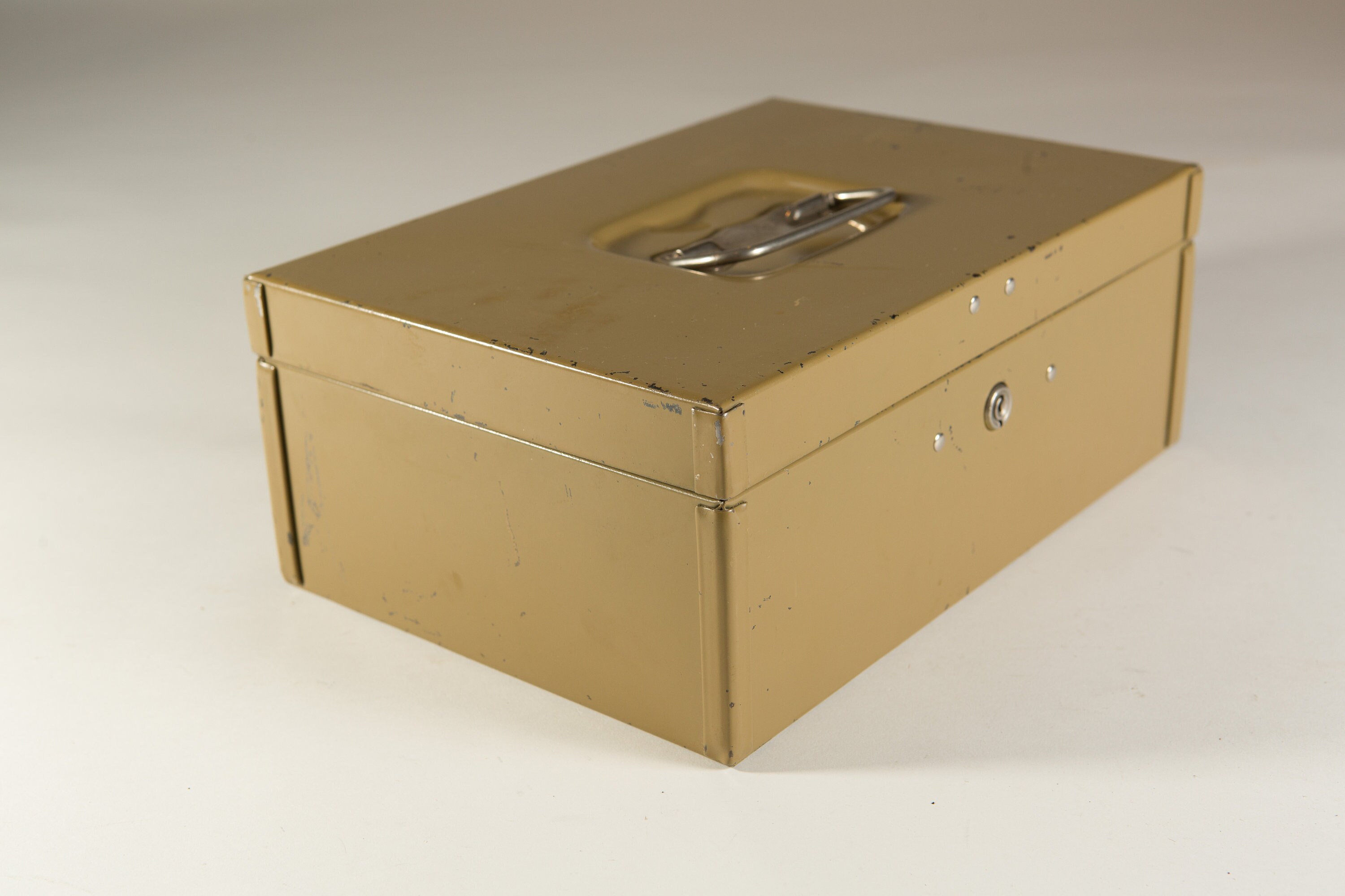 Vintage Metal Cash Box Gold and Black Banker's Box Coins Petty Cash