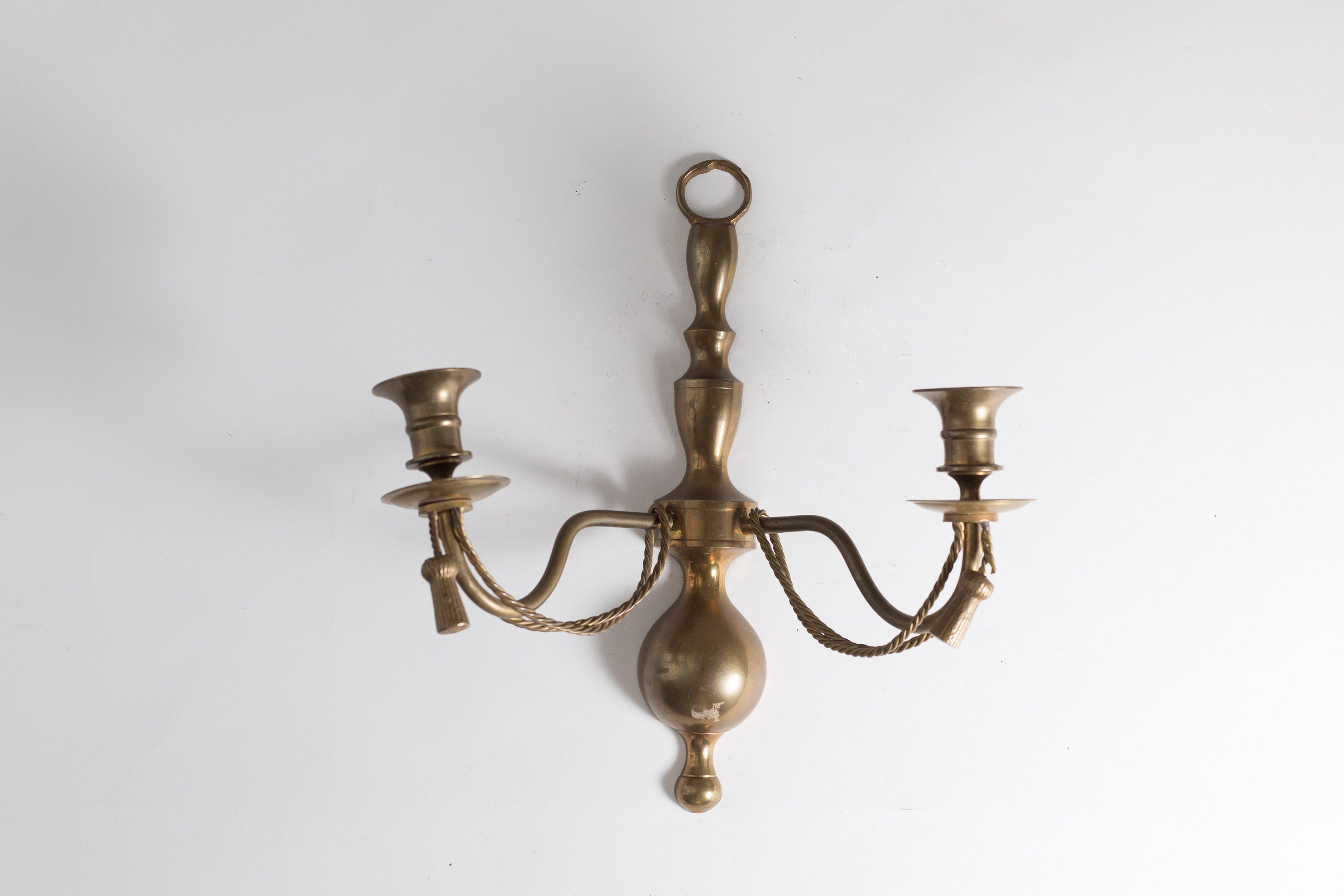 Brass Candlestick Holder Wall Hanging Candelabra Mid Century Modern