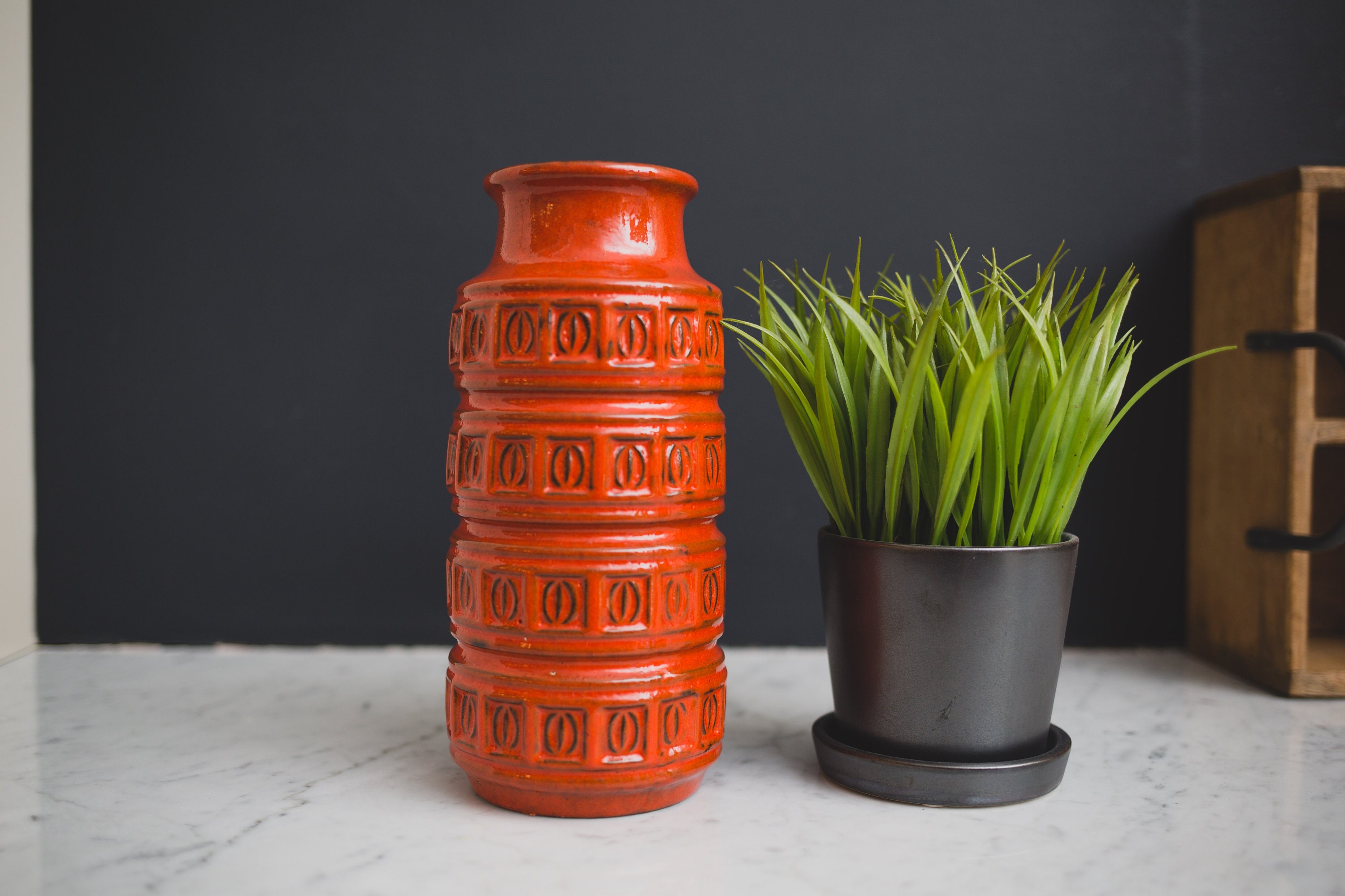 Vintage West Germany Vase Mid Century Modern Burnt Orange Pottery Vase Primitive Boho