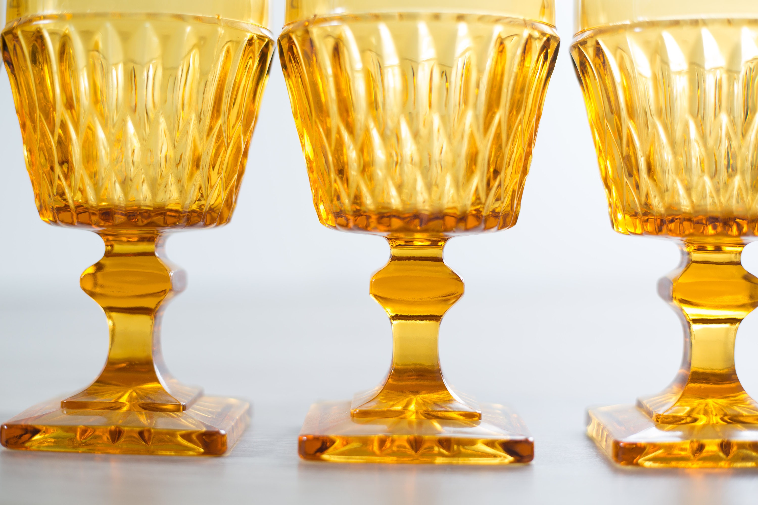 Vintage Amber Wine Glasses / Set of 3 Honey or Amber Colored Textured