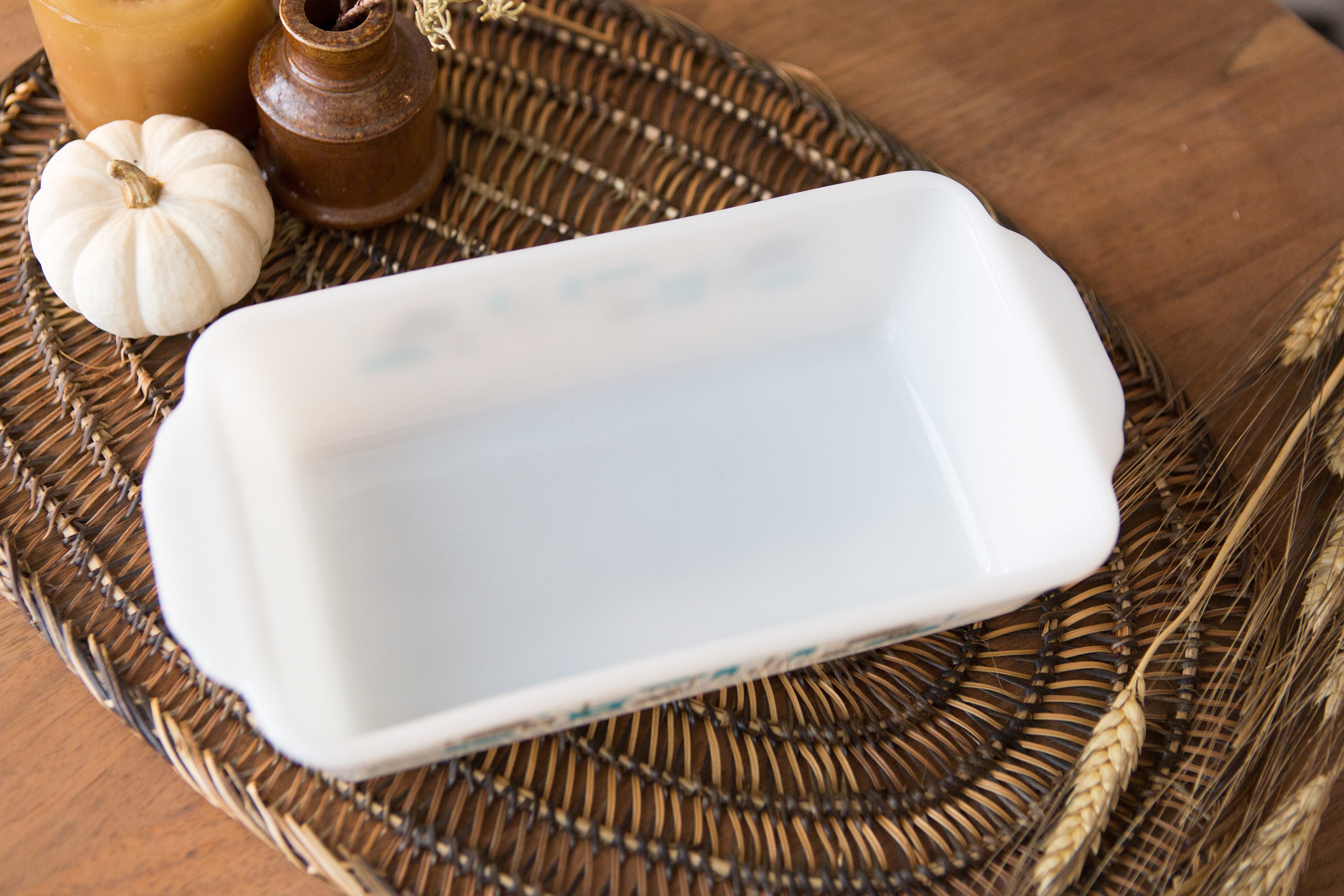 Blue Heaven Milk Glass Loaf Pan Atomic Modern Design Dish Mid Century Modern Kitchen Gift