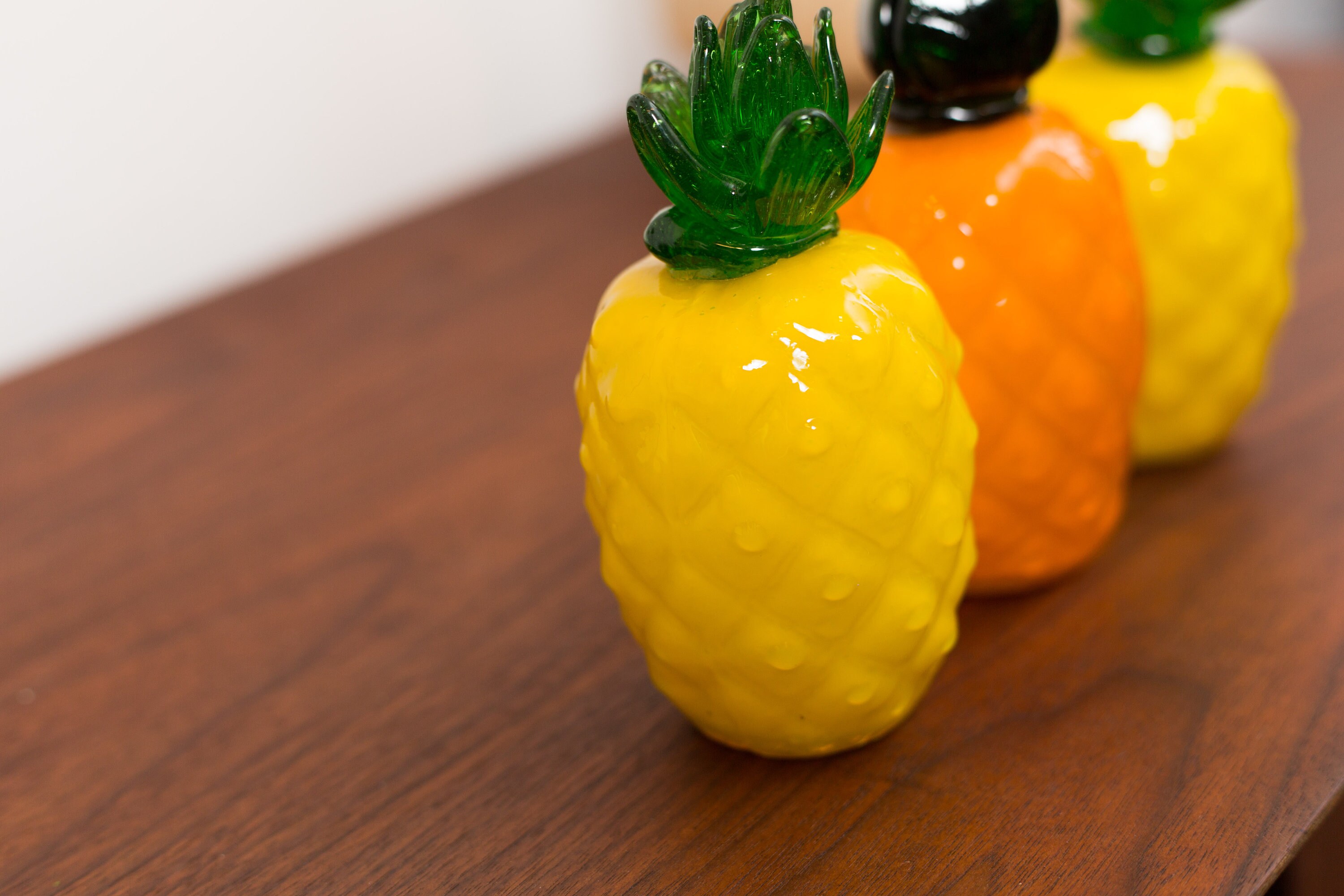 Vintage Glass Pineapples Set of 3 Retro Art Glass Fruit Mid Century