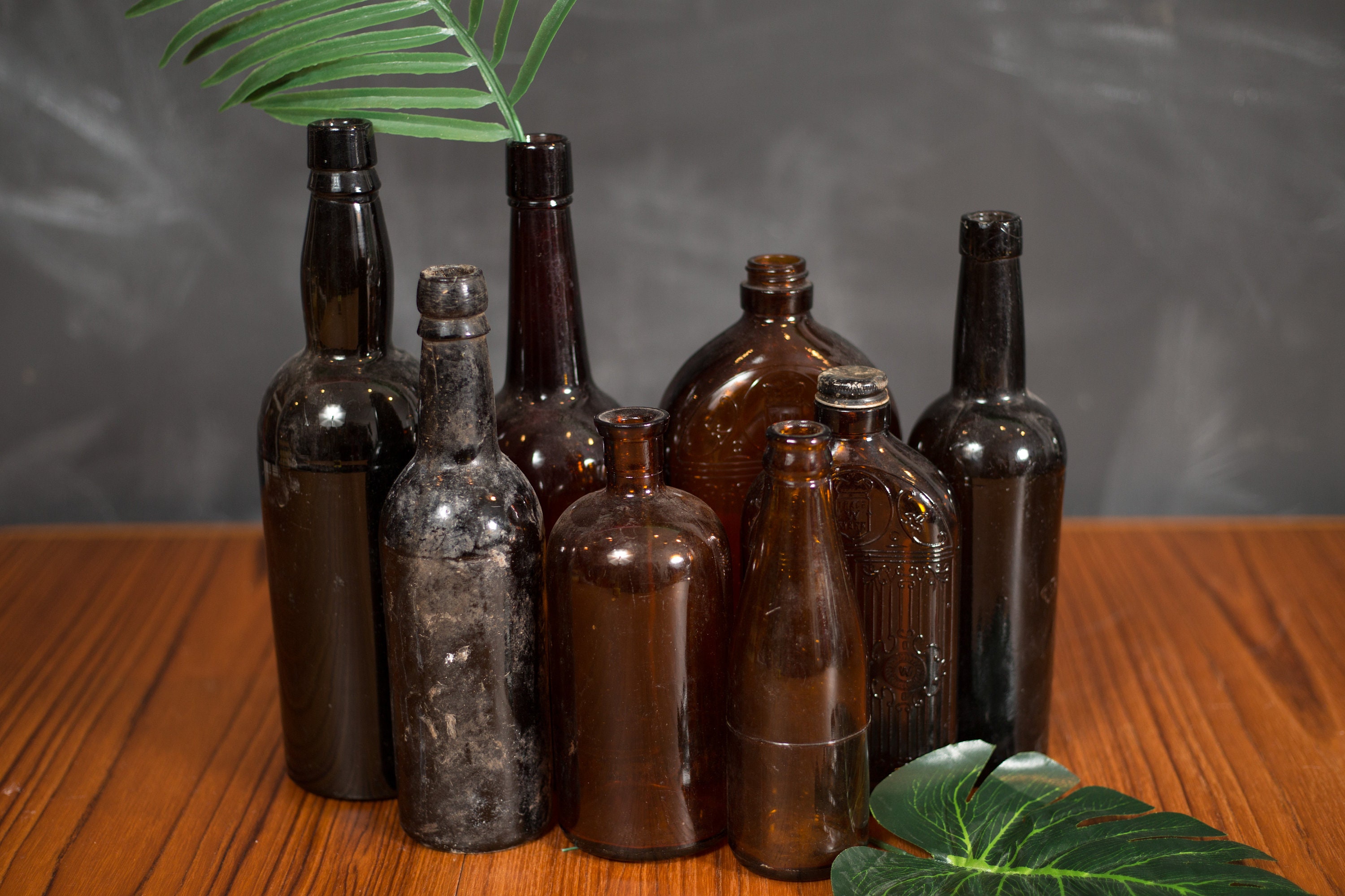 Vintage Apothecary Bottles Set of 8 Brown Glass Antique Pharmacy