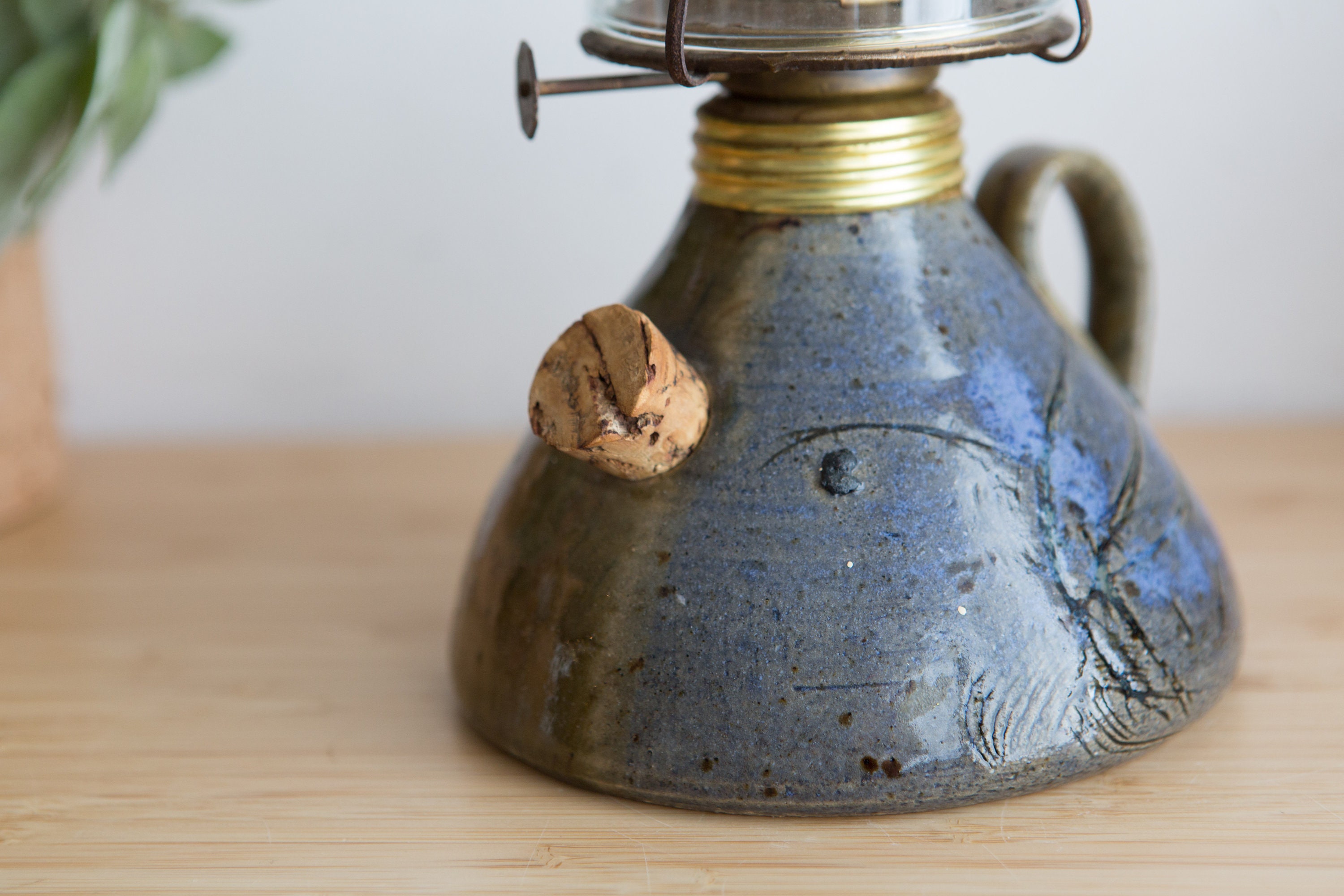 Chimney Oil Lamp Vintage Ceramic and Glass Lantern with Wick Retro