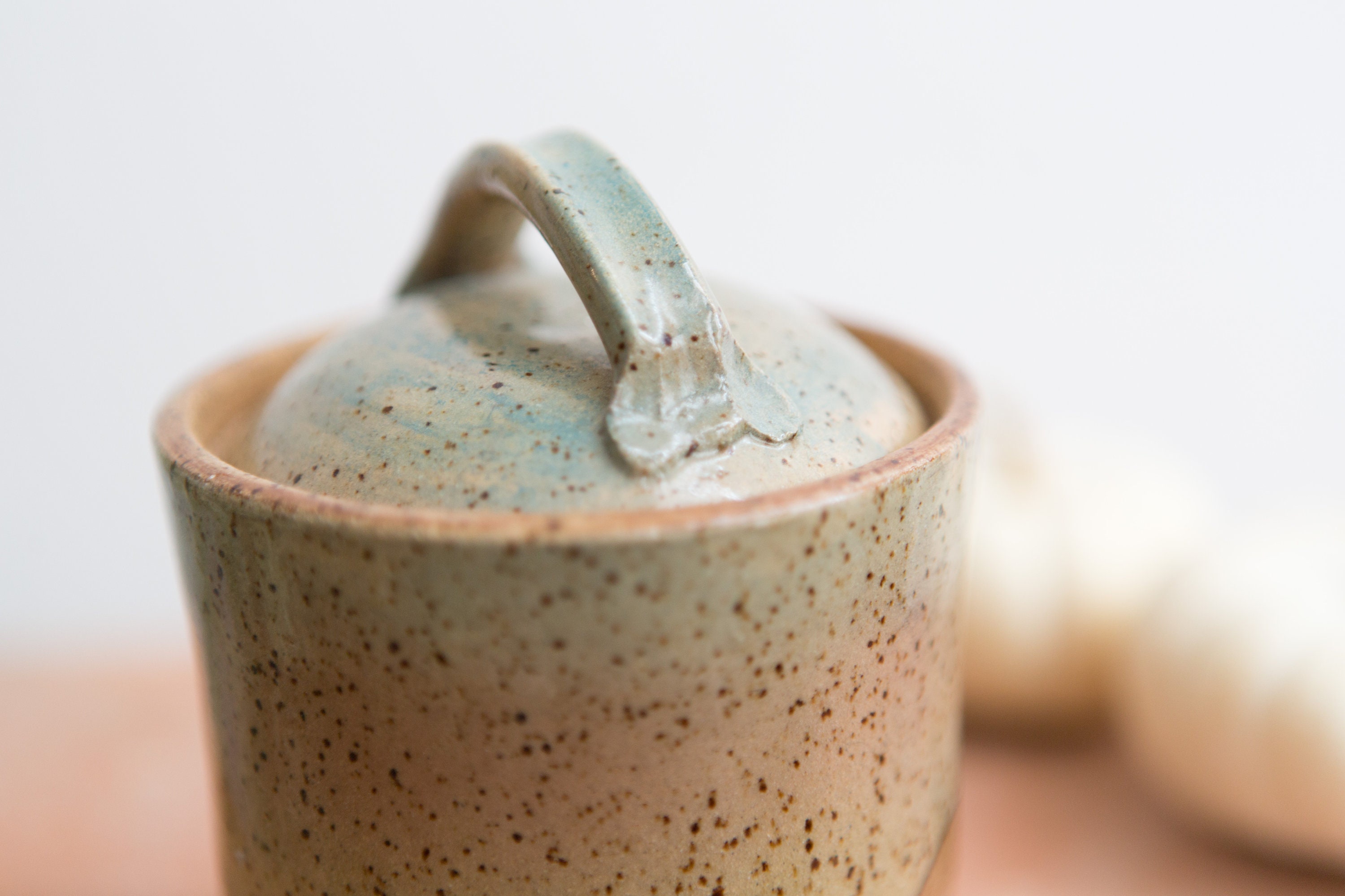 Handmade Ceramic Canister Painted Brown Speckled Vintage Boho Glaze