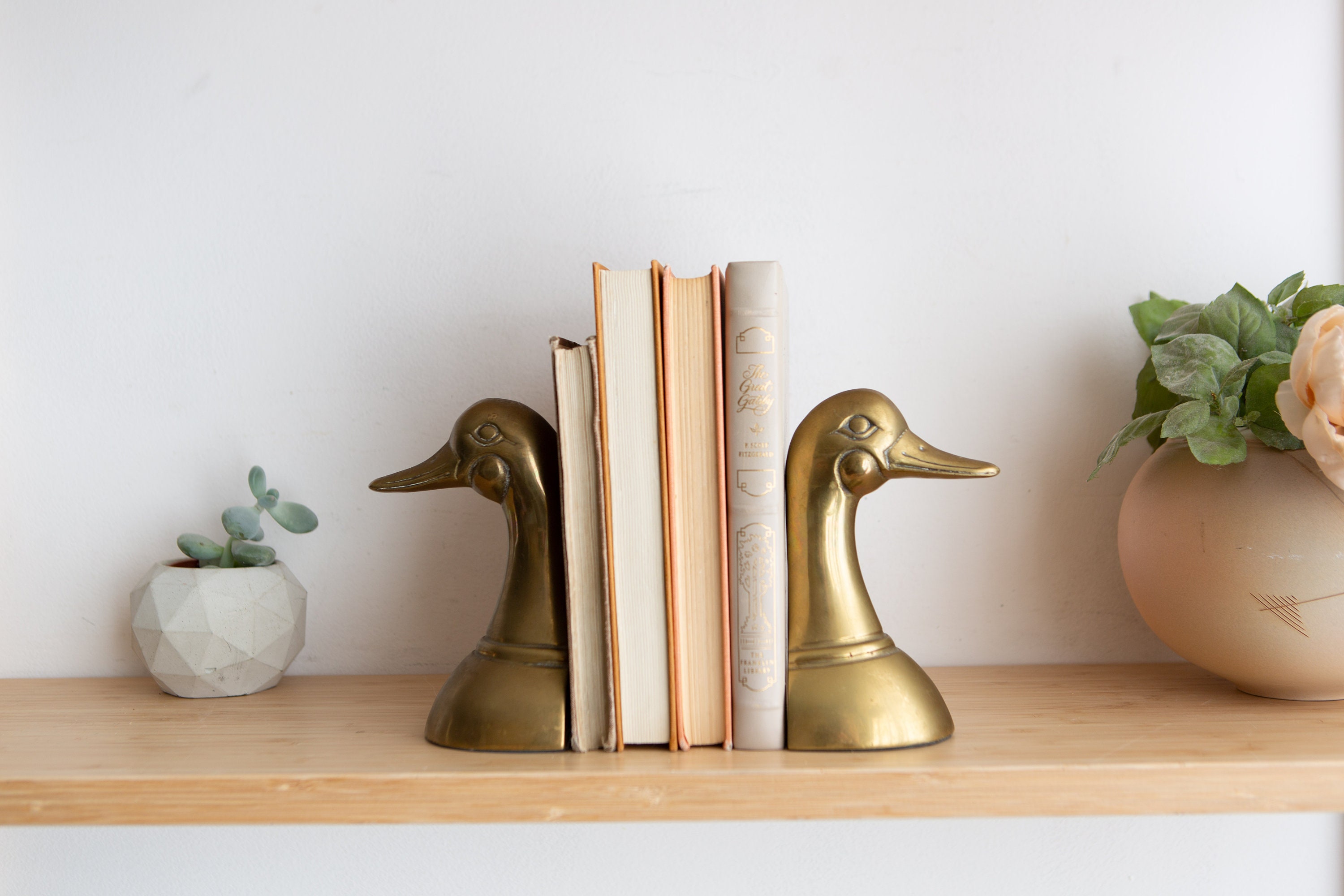 Vintage Duck Bookends Gold Coloured Brass Decor Sand Filled Book