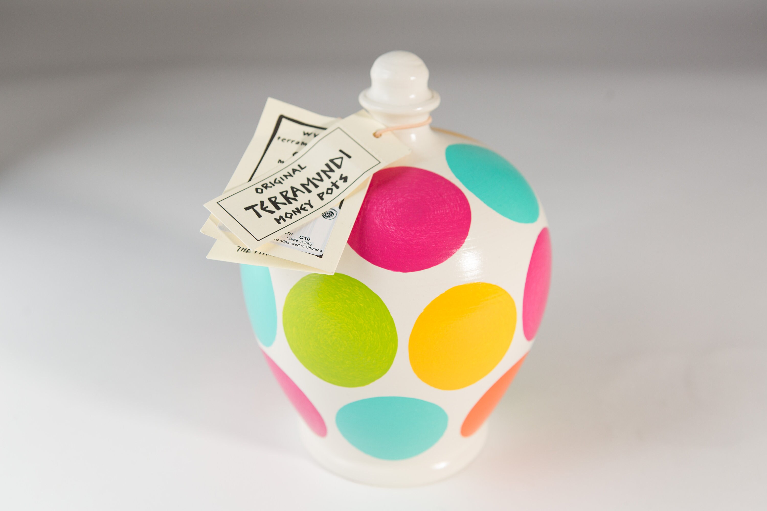 Terramundi Money Pot Ceramic Coin Bank Petty Cash Storage Polka