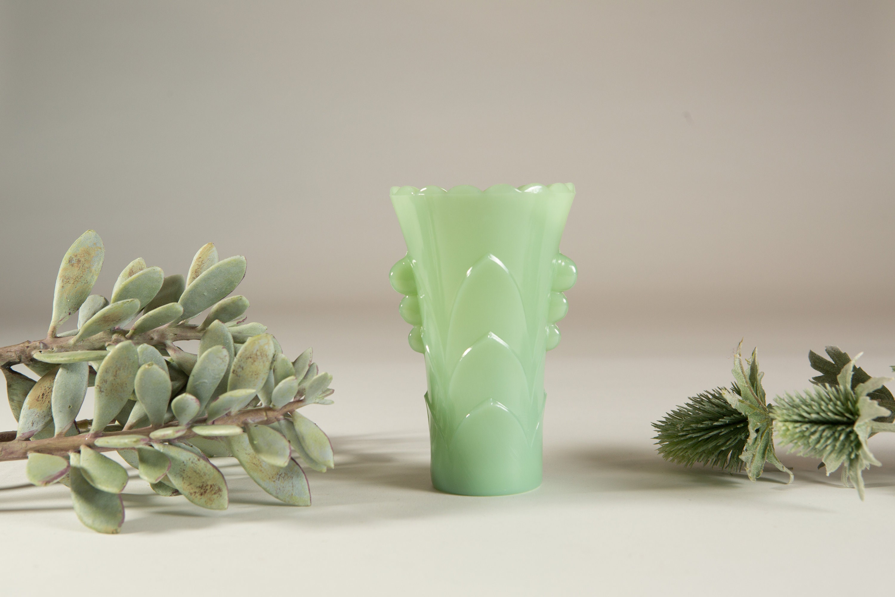 Vintage Jadeite Vase Green Milk Glass Vase Collectible Green Glass