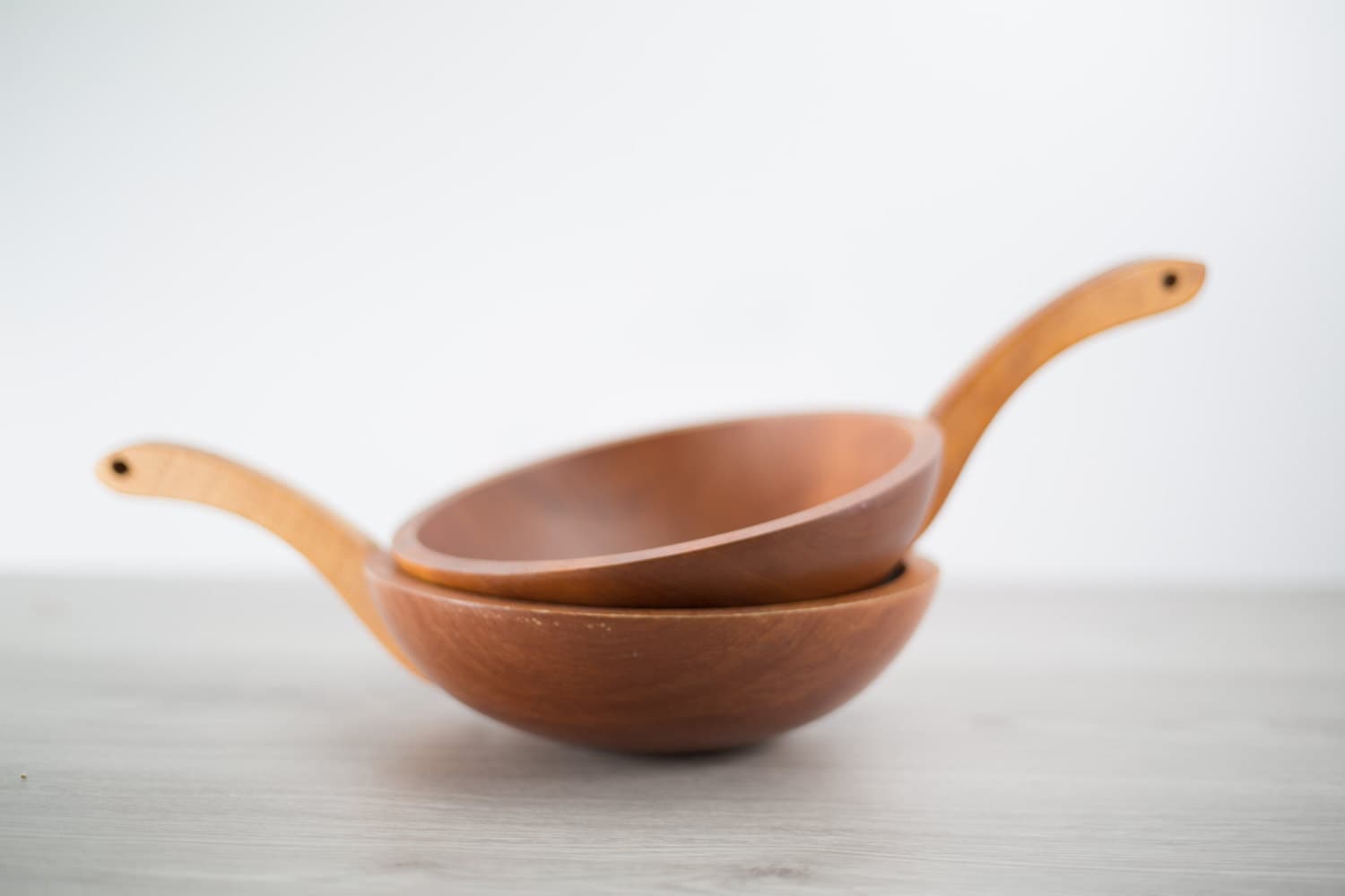 Vintage Wood Bowl with Handle / Solid Maple Hanging Hardwood