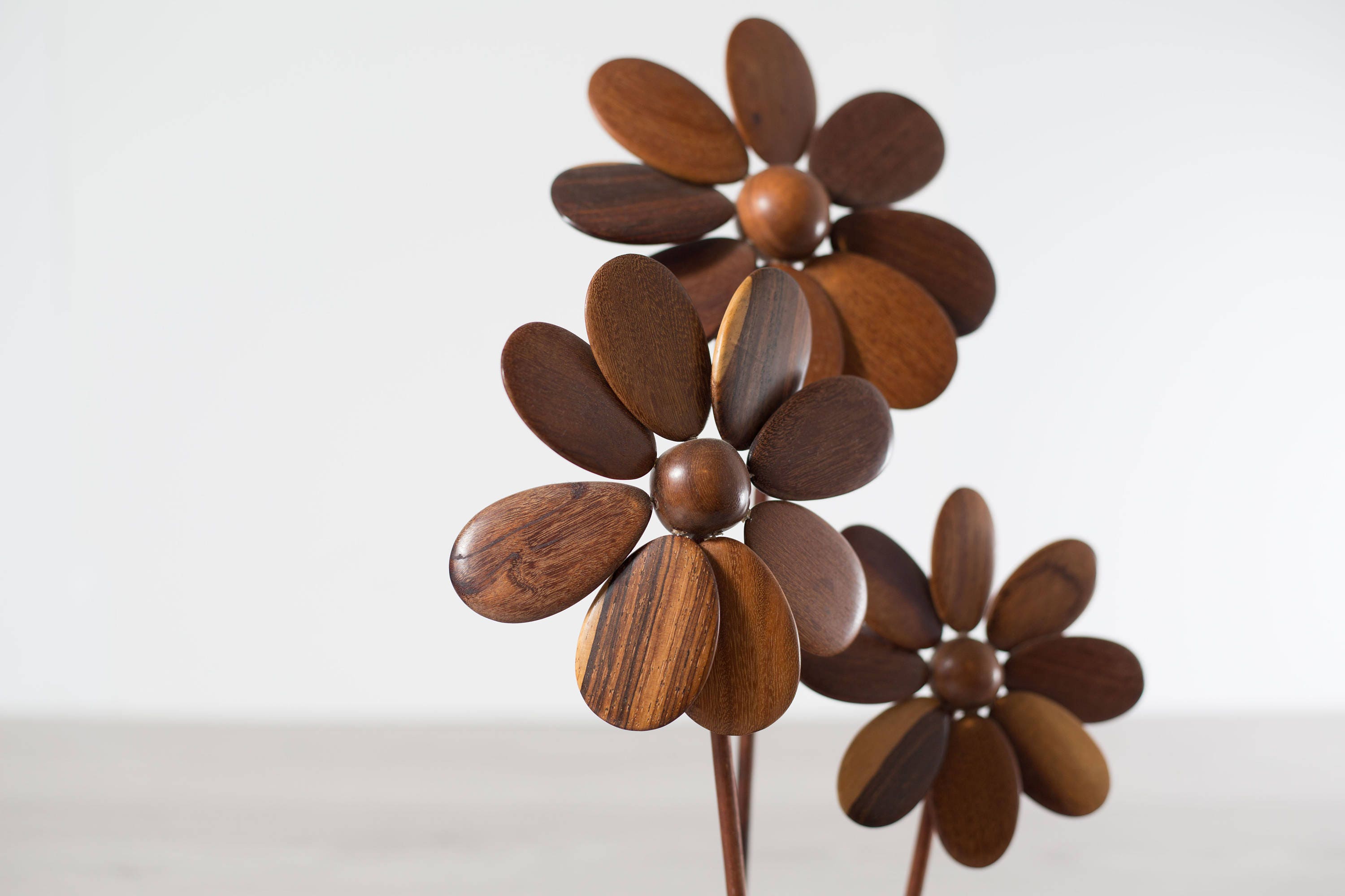 Vintage Teak Flower Sculpture / Vintage Solid Exotic Wood Floral Stem