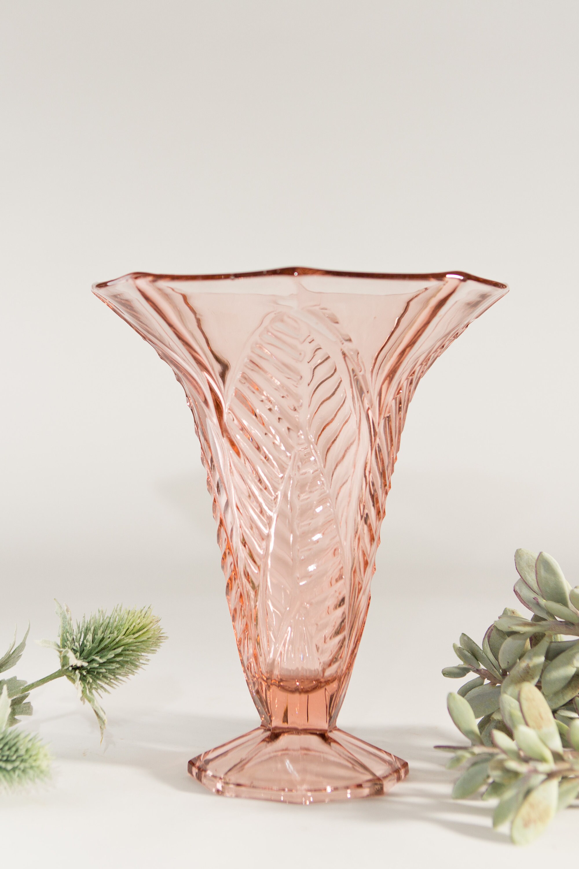 Antique Pink Glass Vase Large Vintage Depression Glass Decor 1930s Home Decor Art Deco