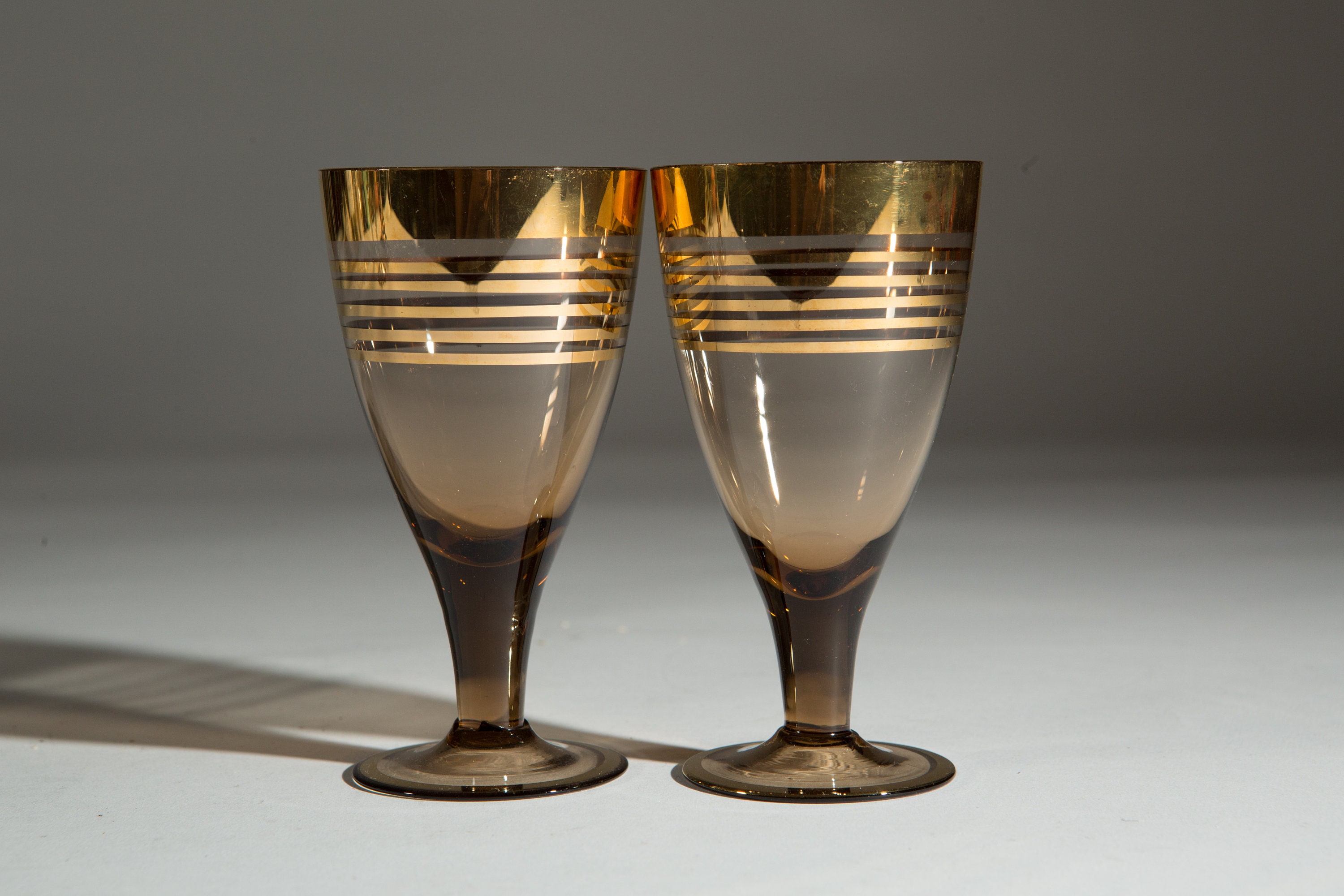 7 Vintage Glass Goblets Gold banded Wine Glasses Mismatched