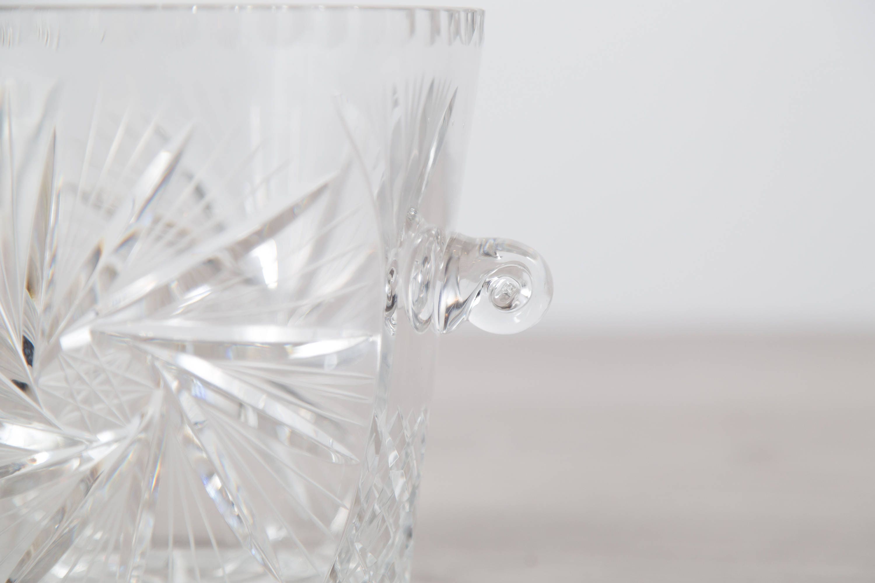 Vintage Crystal Ice Bucket Pinwheel Sunburst Cornflower Starburst Etched Cut Crystal Large