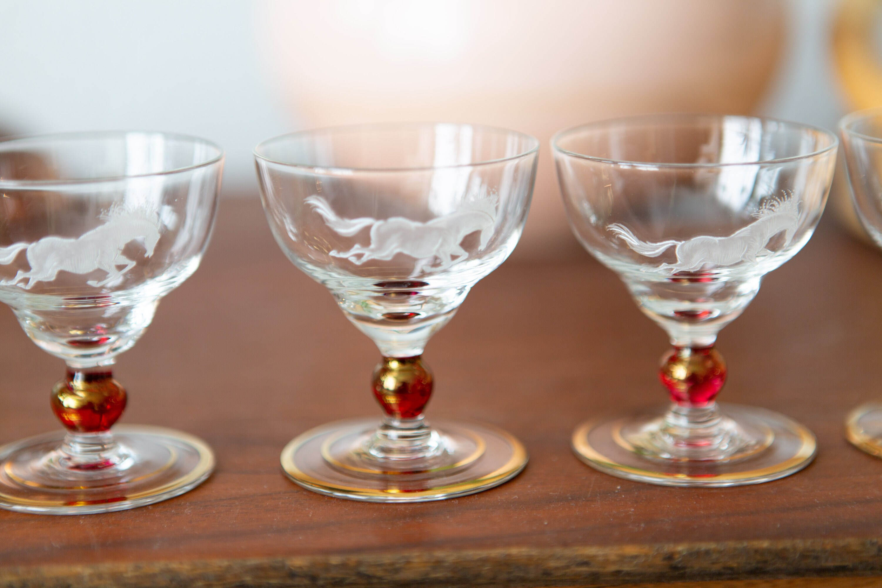 4 Aperitif Glasses with Horses 1.5oz Vintage Small Port or Liqueur