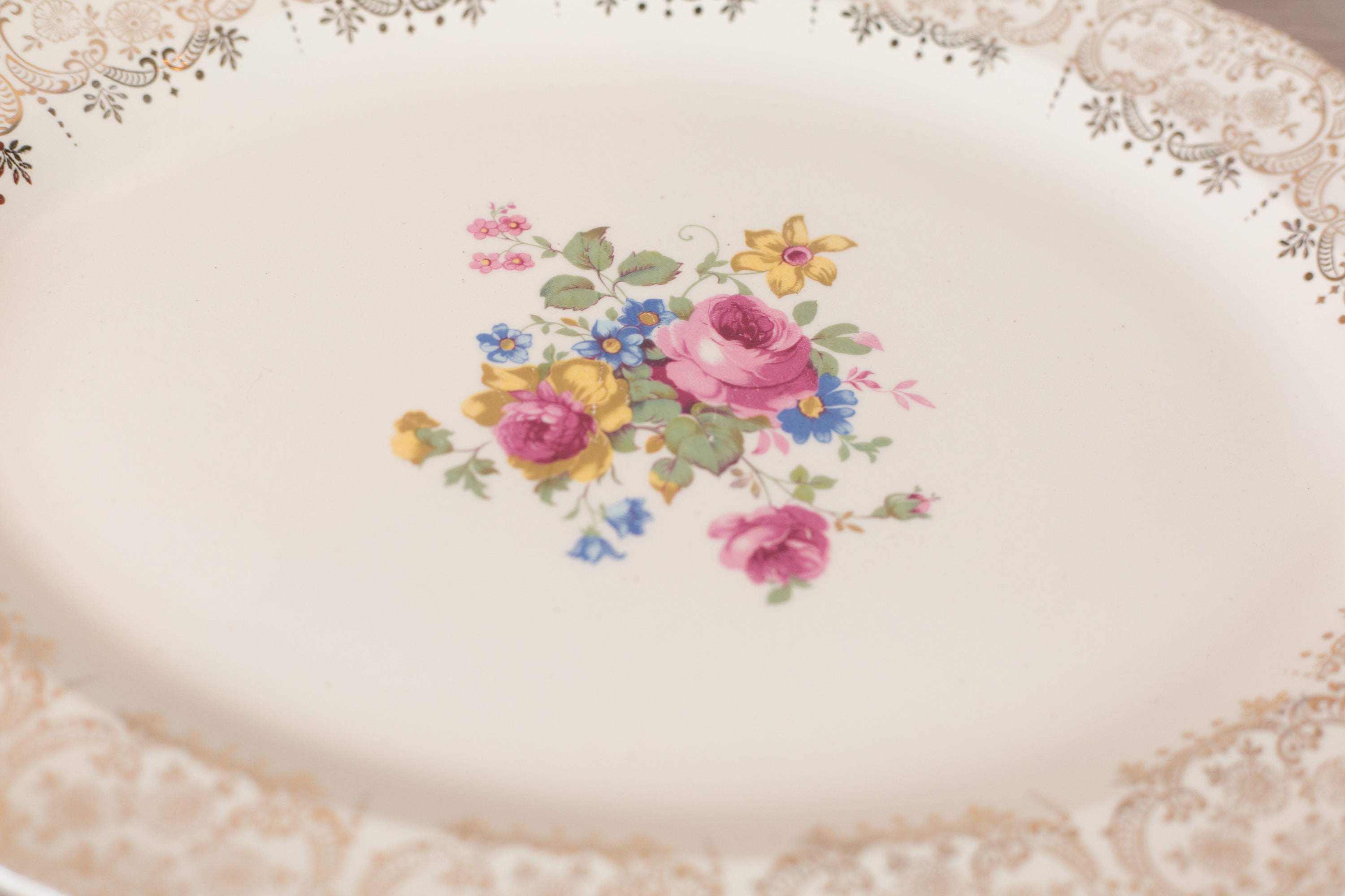 Vintage Serving Platters Pair Keystone Canonsburg Floral Dishes with