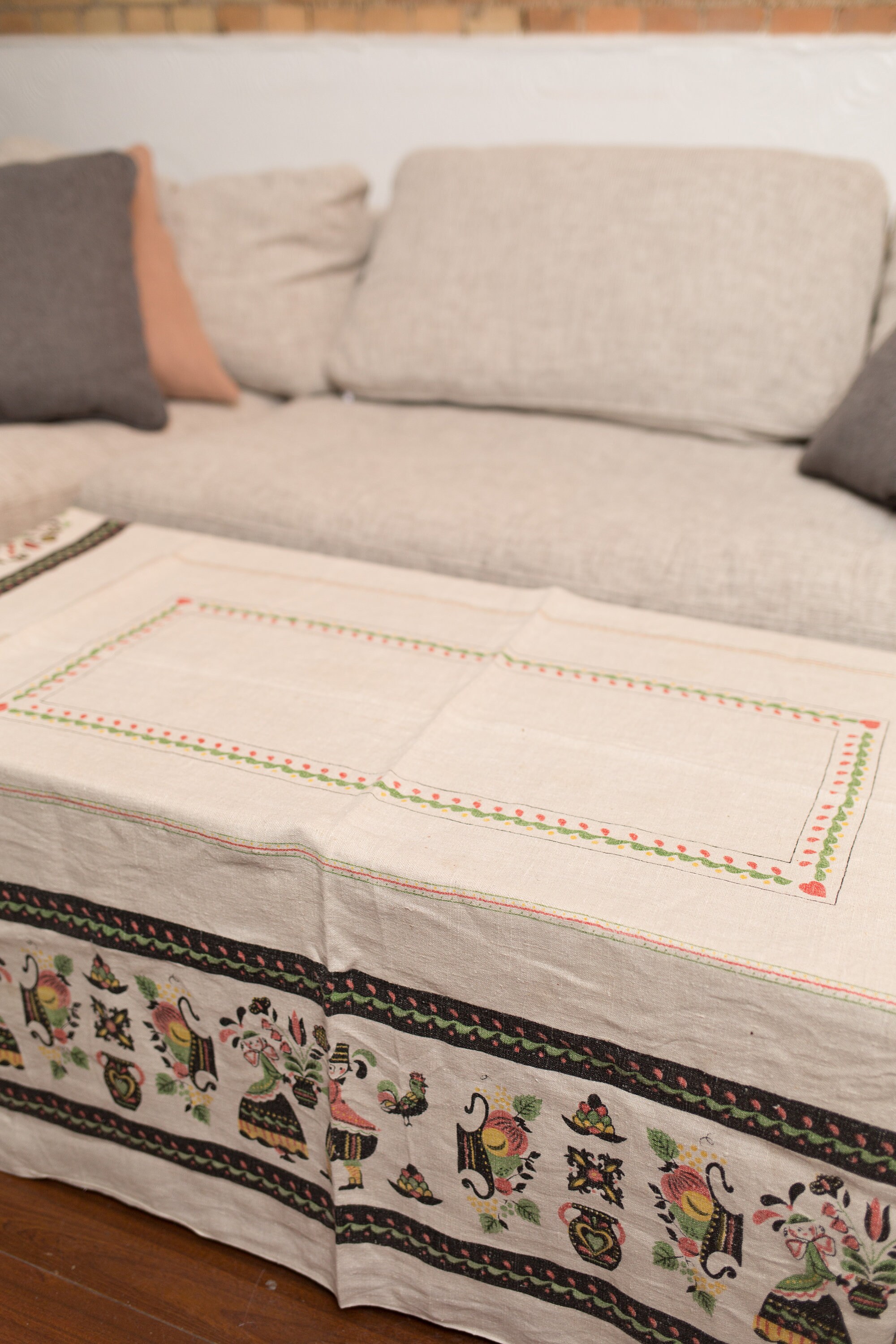 Vintage Dutch Tablecloth Vintage White and Black Mid Century European