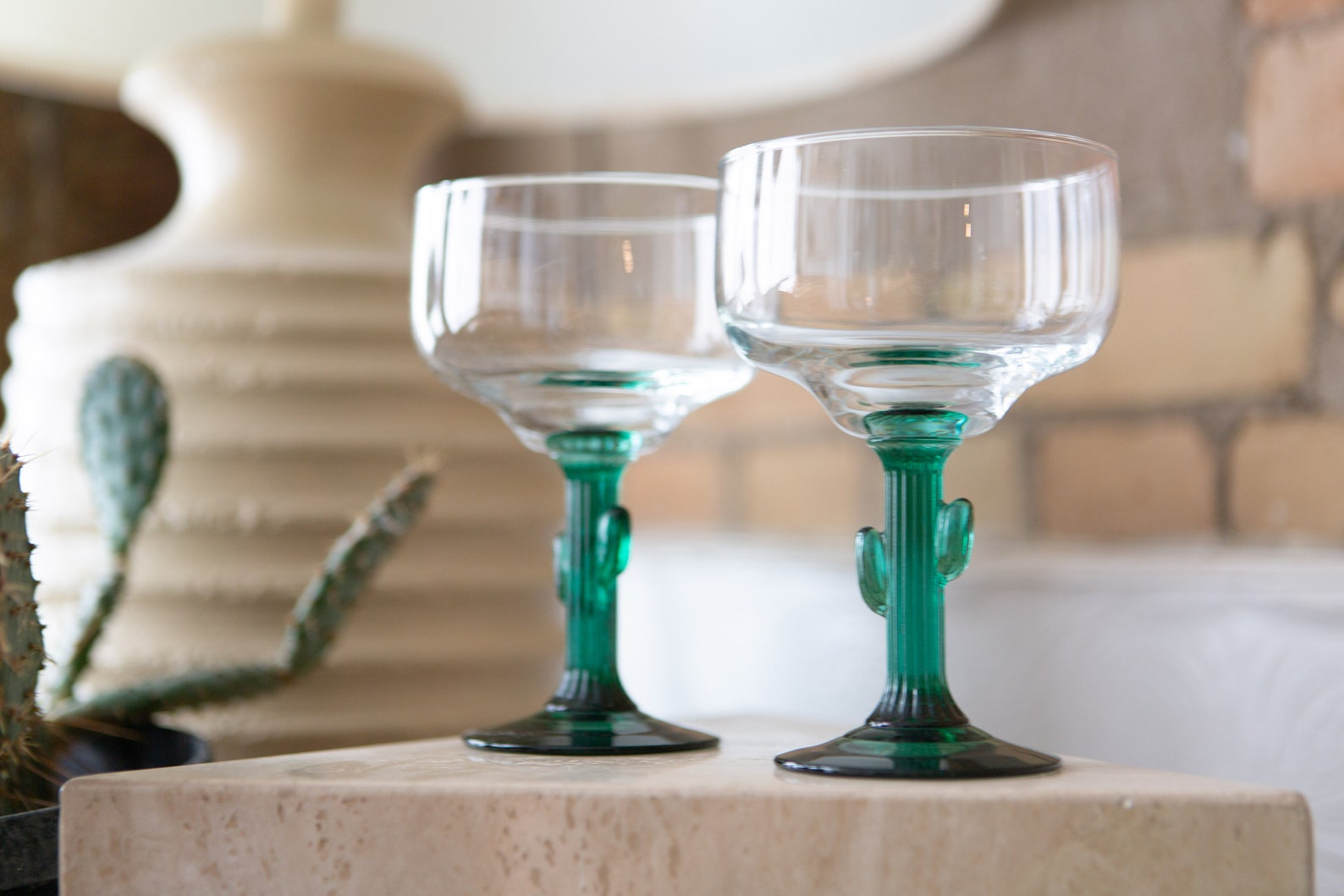 Vintage Cactus Margarita Glasses Southwestern Mexican Green Etsy