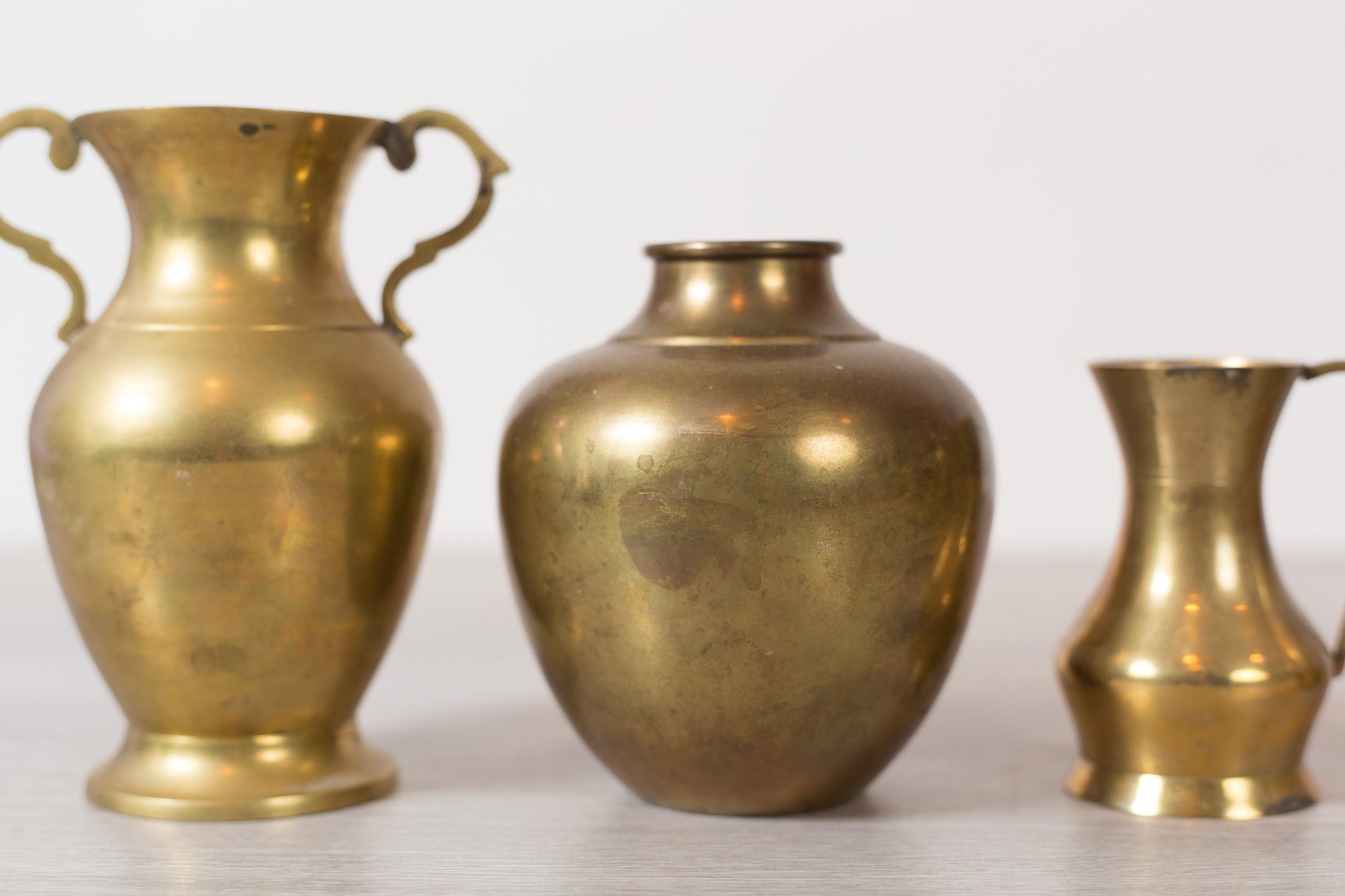 Vintage Brass Vases Set of 5 Small Gold Colored Bubble Bud Vases for