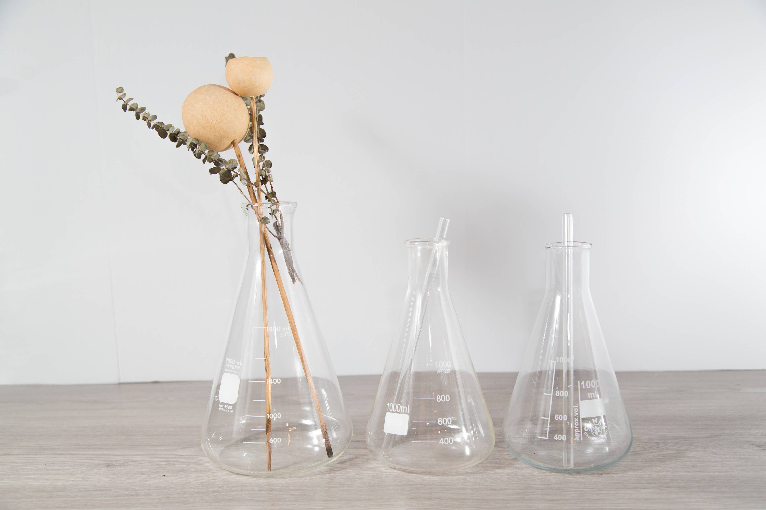 Pyrex Laboratory Glassware / Set of 3 Glass Measuring Bottles / Flower