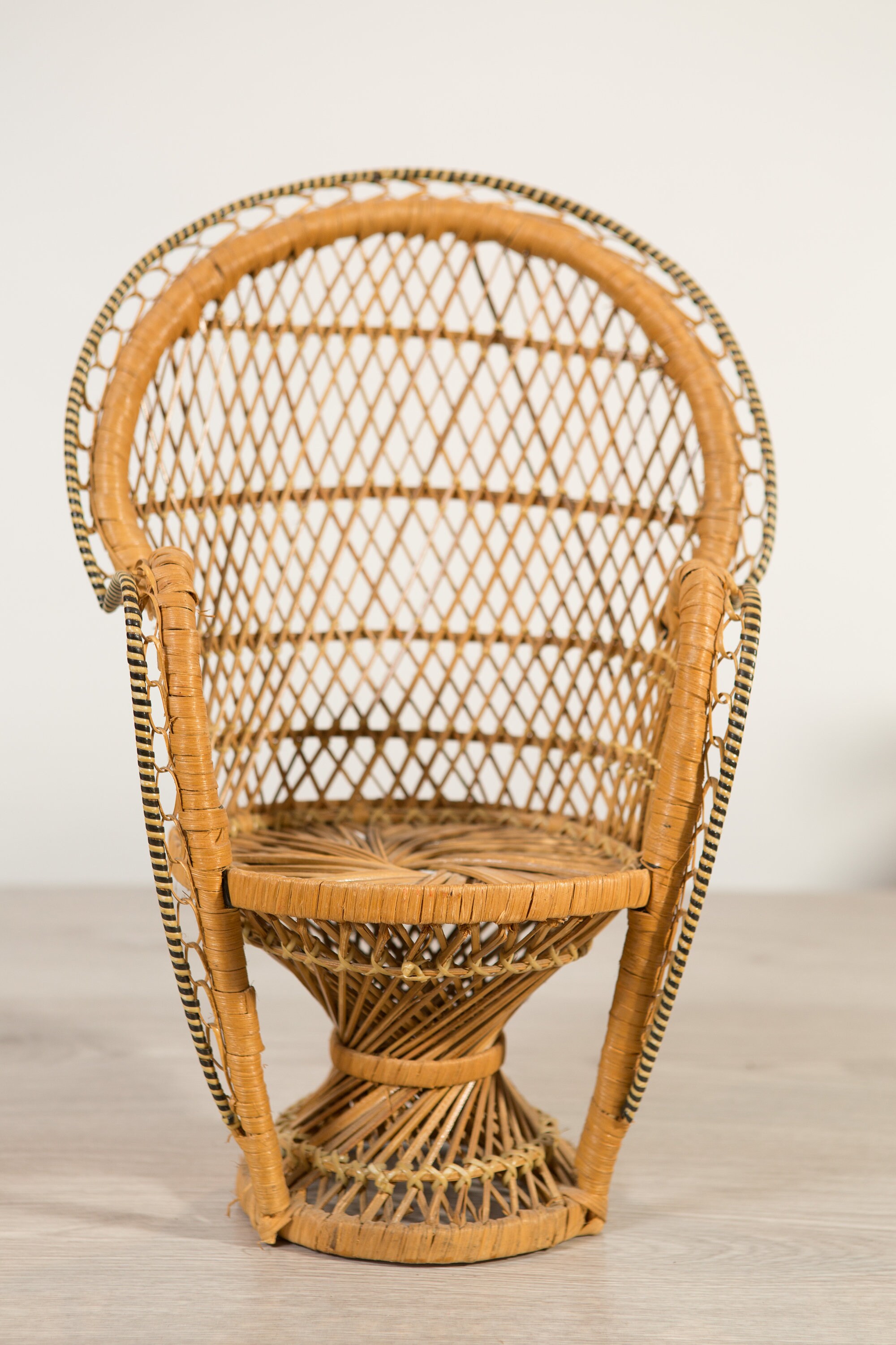 Woven Wicker Chair Vintage Miniature Rattan Plant Pot Holder Hand