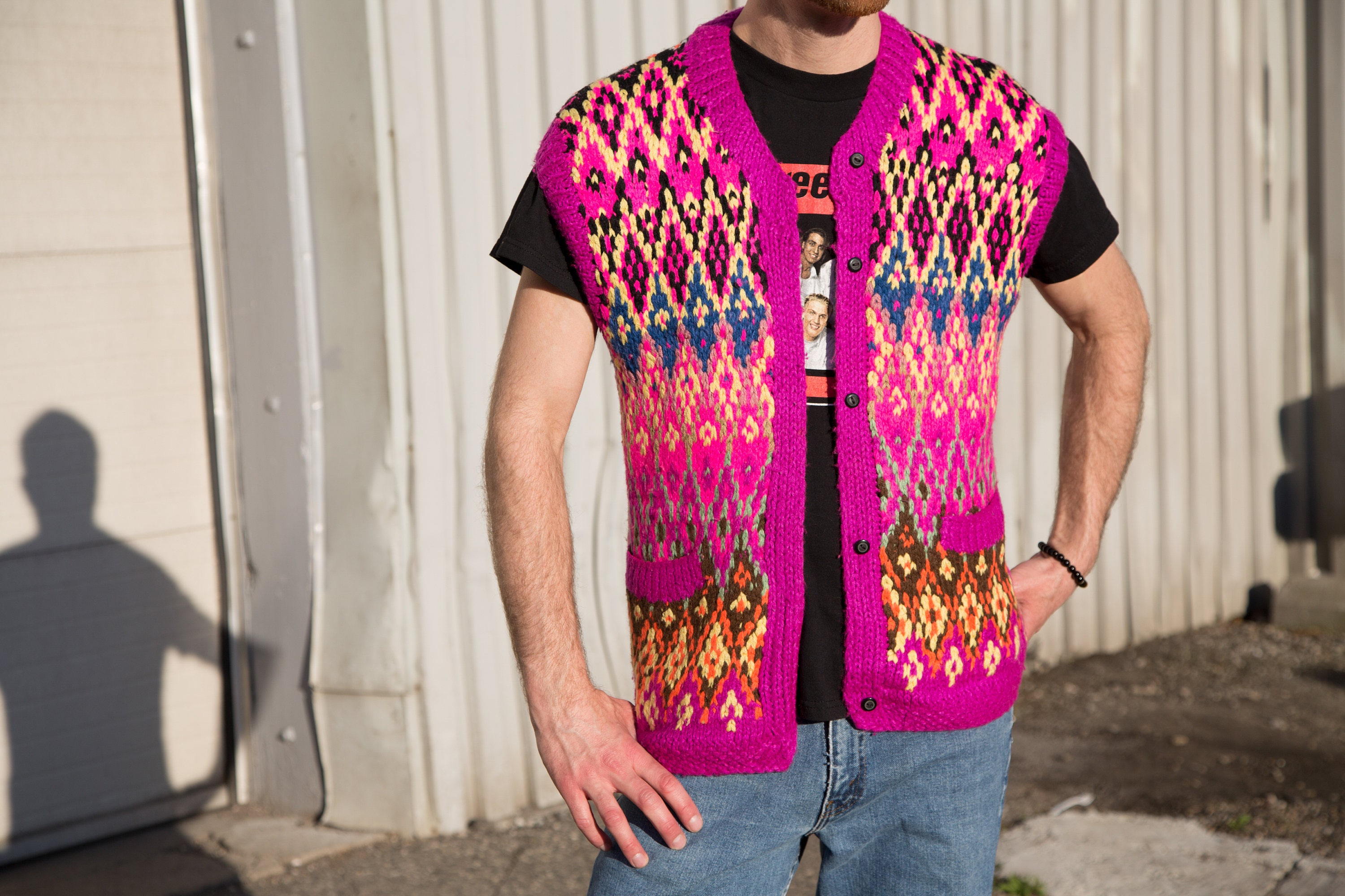 Knitted Geometric Vest / Vintage Medium Men's/Women's Knit Buttonup ...
