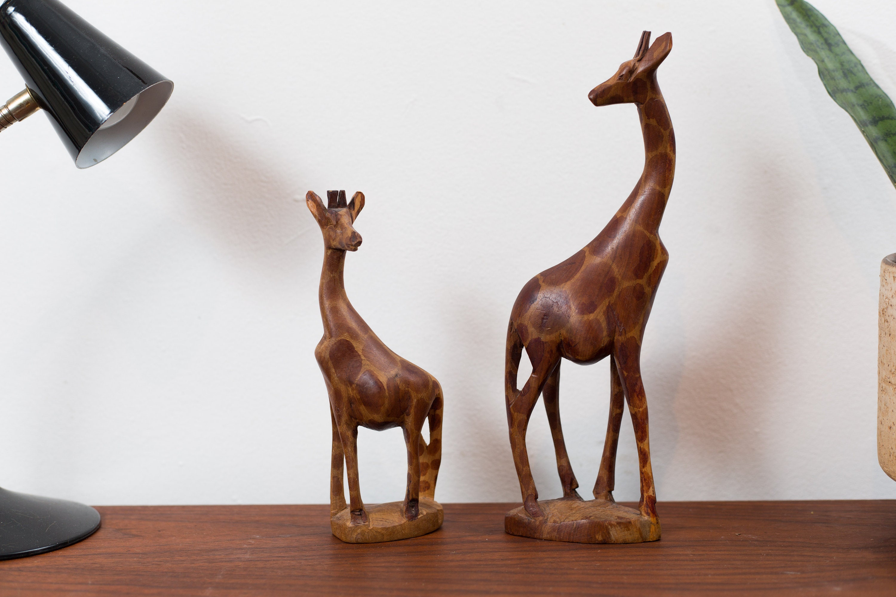African Wood Carvings 2 Giraffe and 1 Mask Hand Carved and Painted