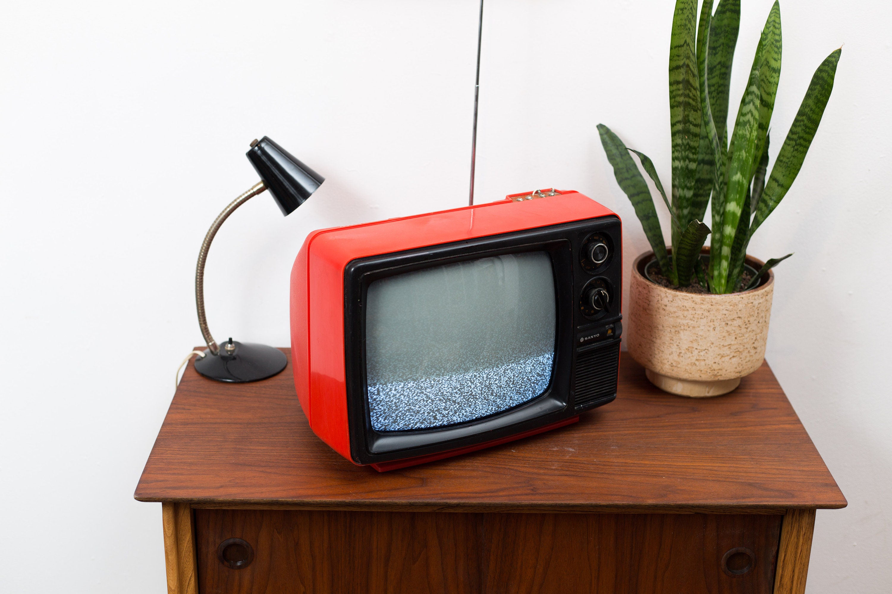 Vintage Orange Television Retro Small Sanyo Analogue TV Made In 
