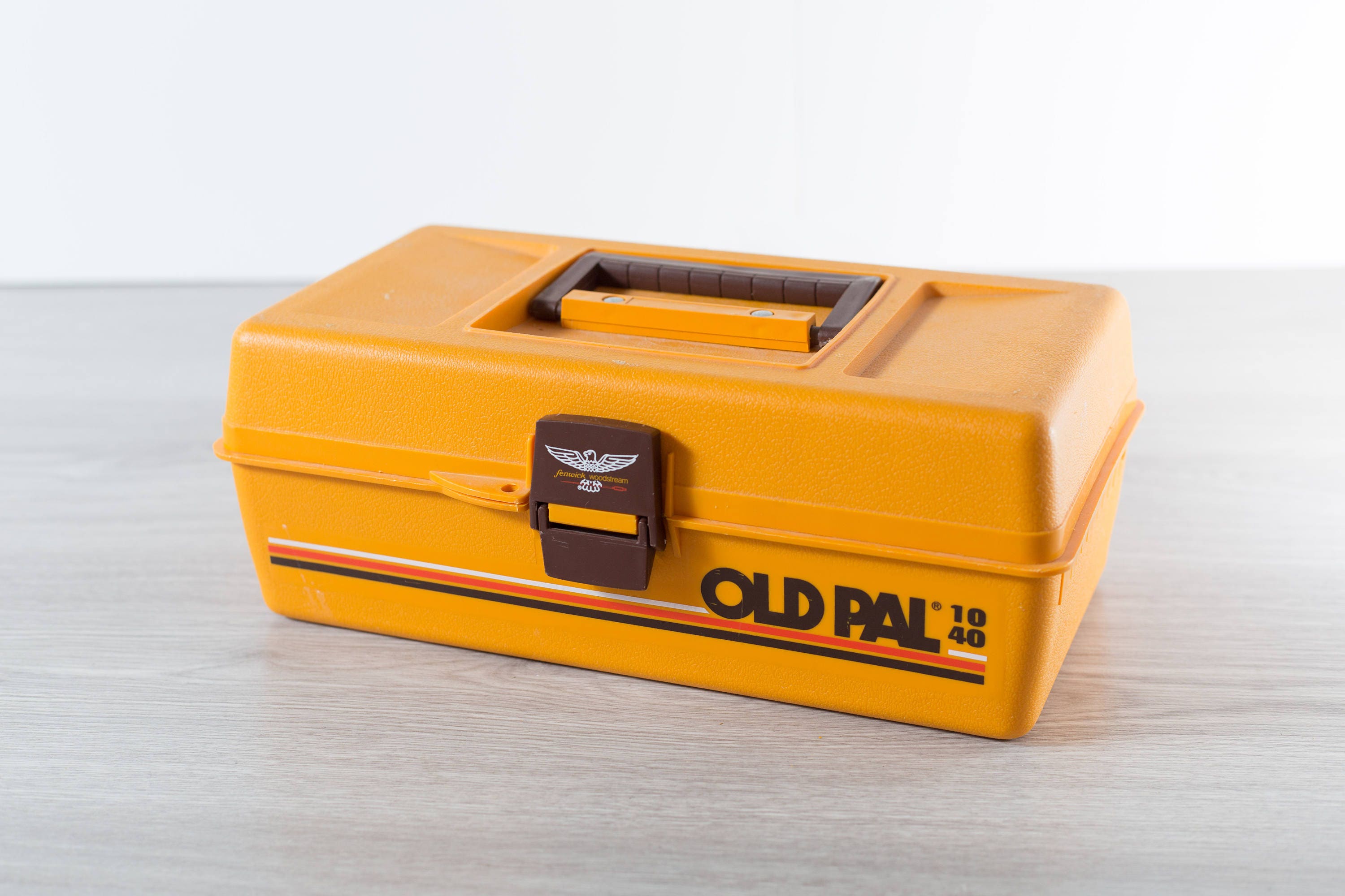 Vintage Tackle Box / Orange Yellow Fly Fishing Plastic Storage Box