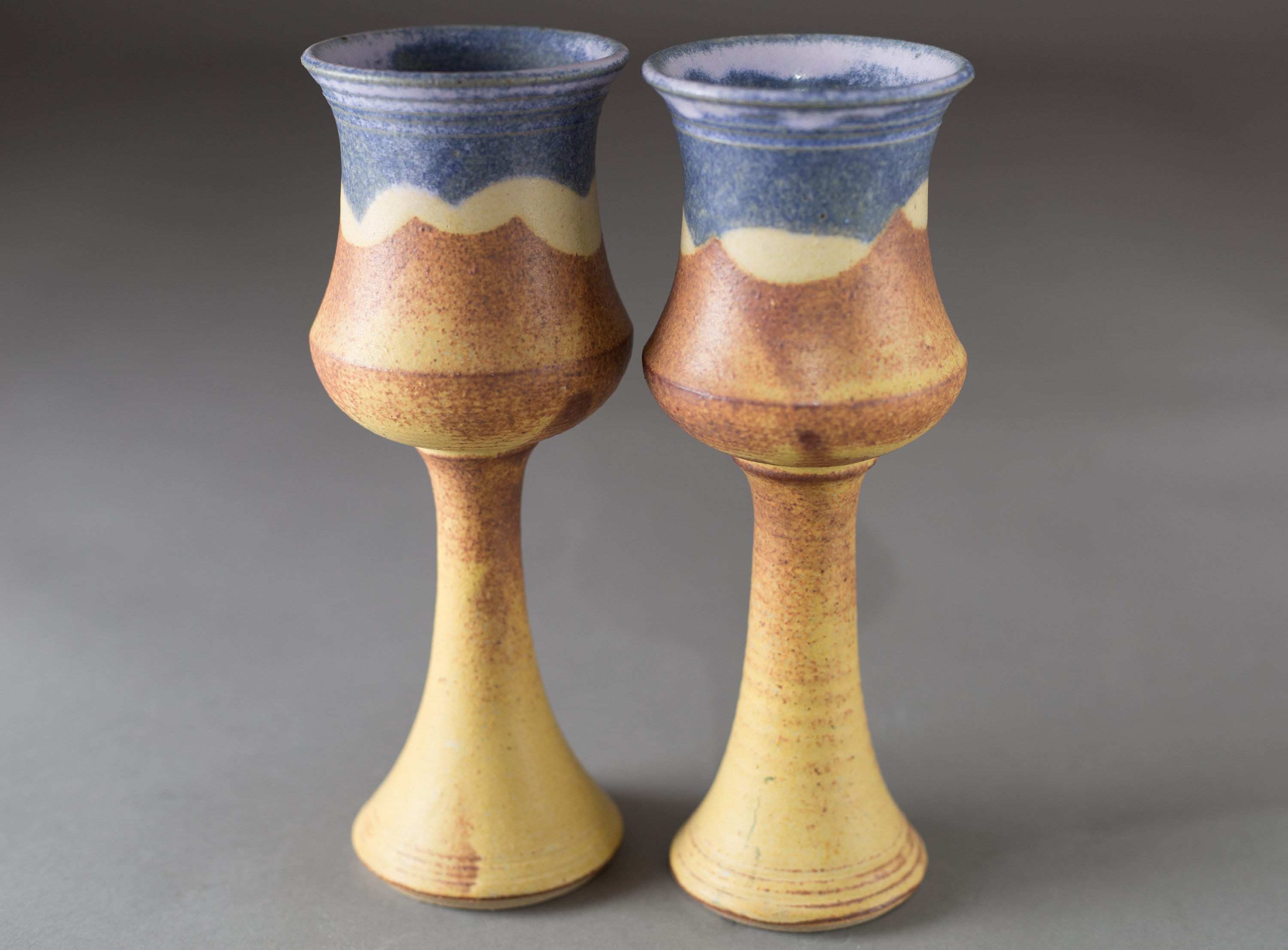 Ceramic Wine Goblets Pair of 6oz Handmade Beachscape Nautiful Earthy