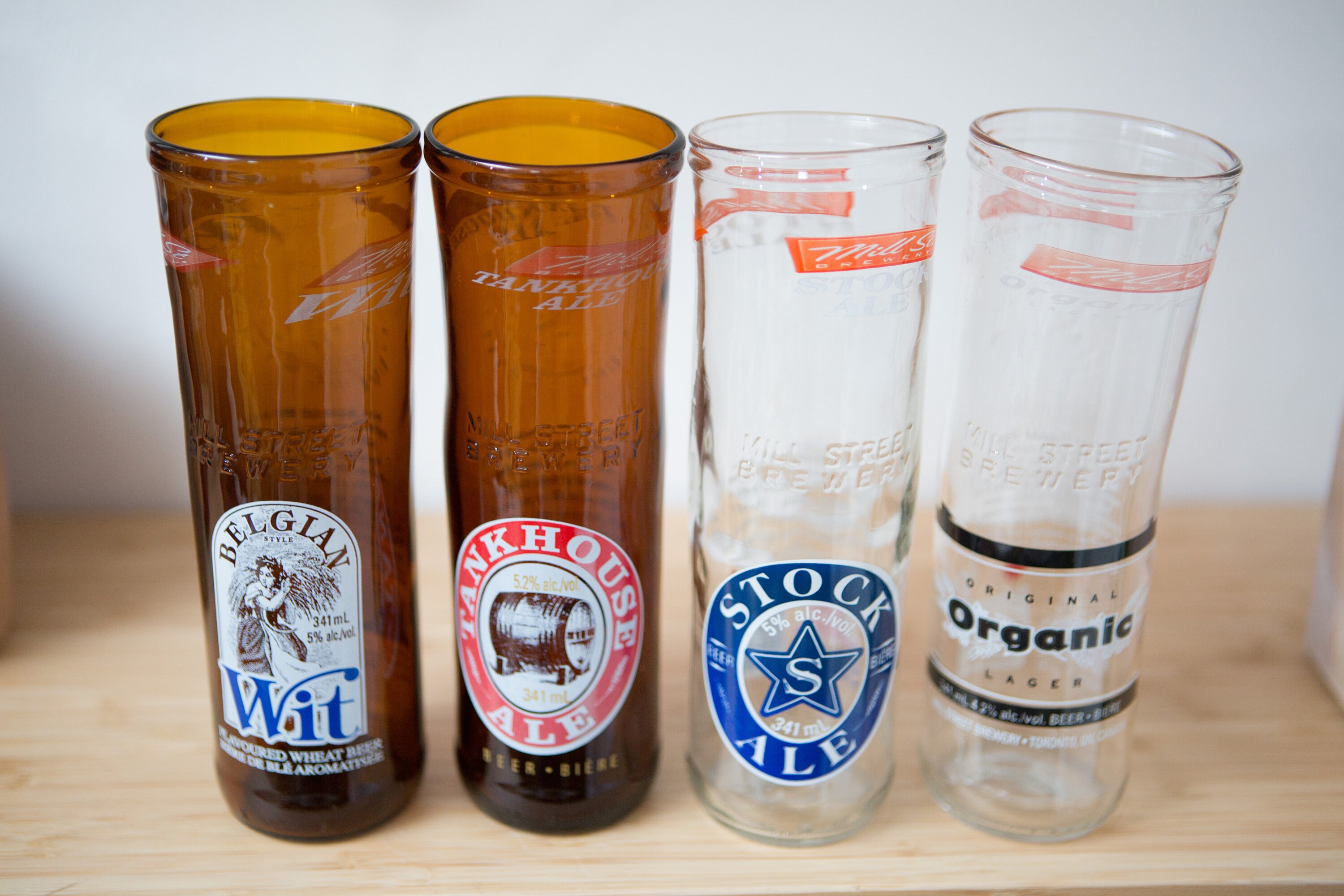 4 Handblown Beer Bottle Glasses Handmade Craft Beer or Cocktail